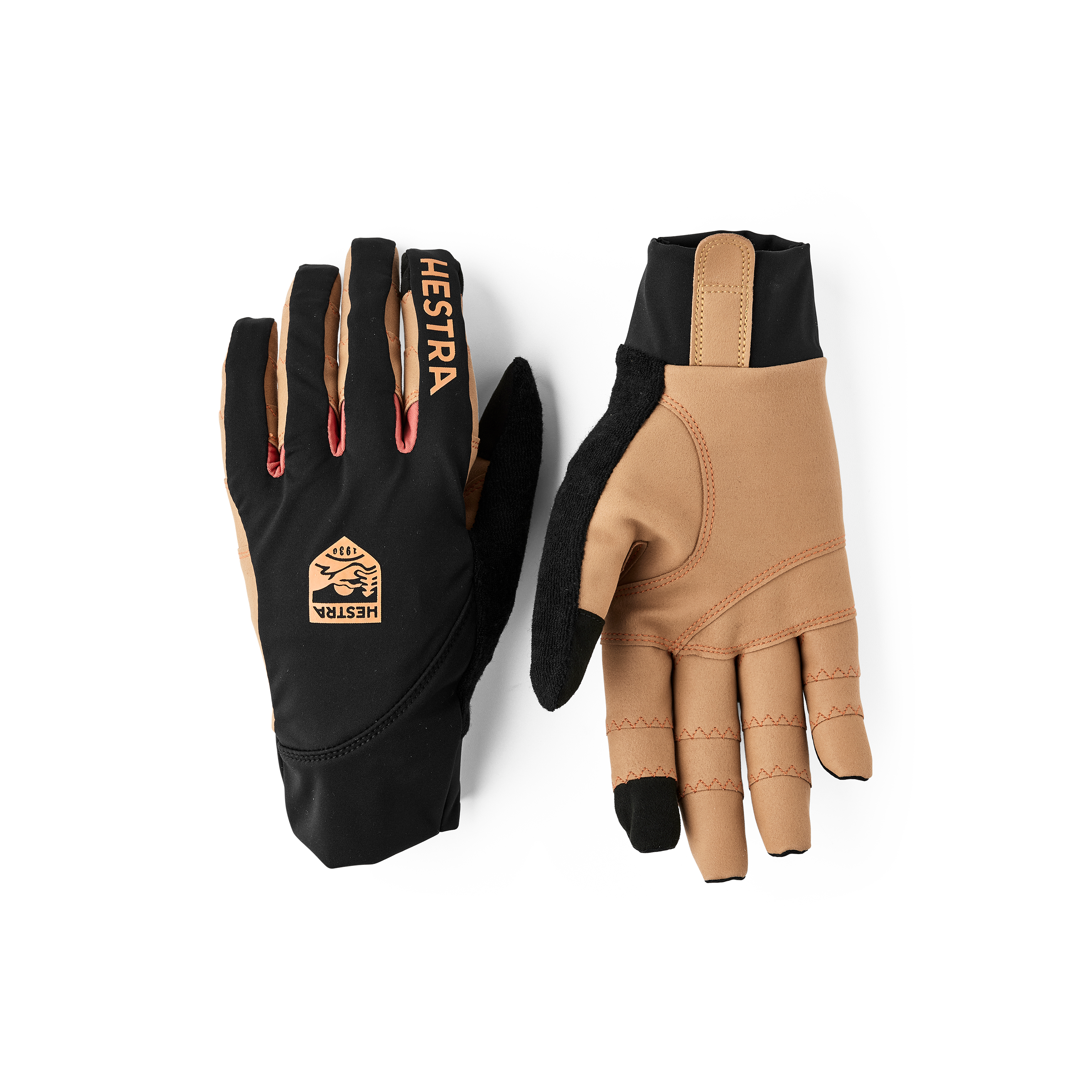 Light brown cycling glove with lycra back and light brown synthetic suede palm