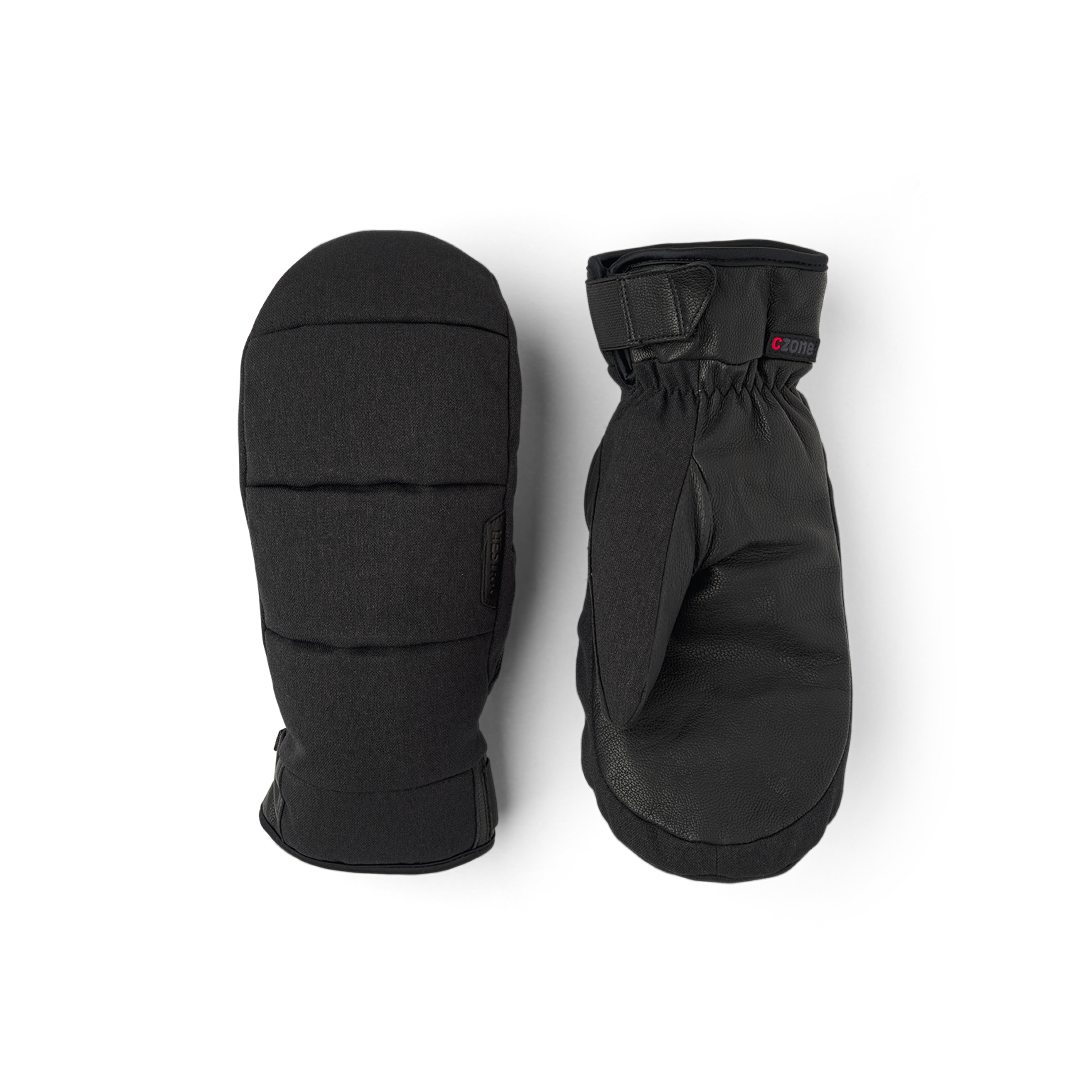 Black fabric mitten with black goat leather palm