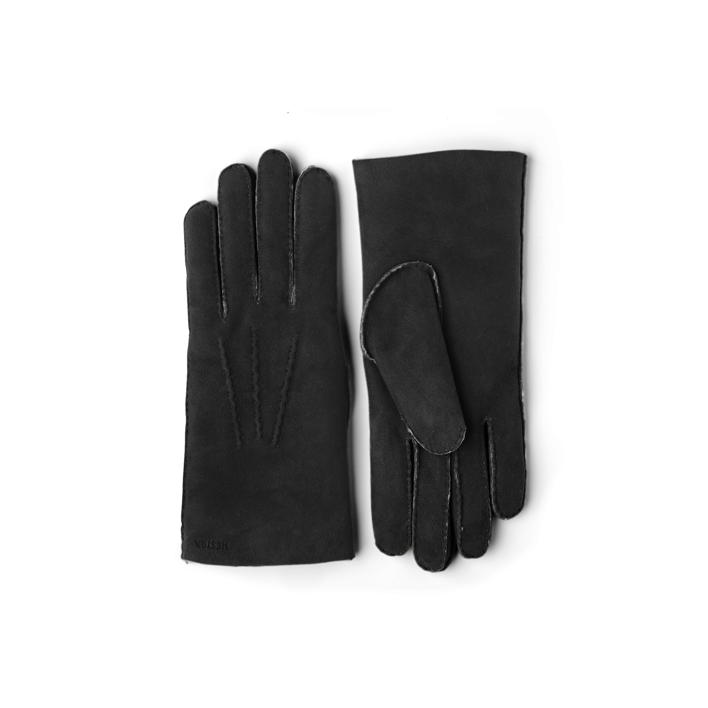 Black hand-sewn fur suede glove