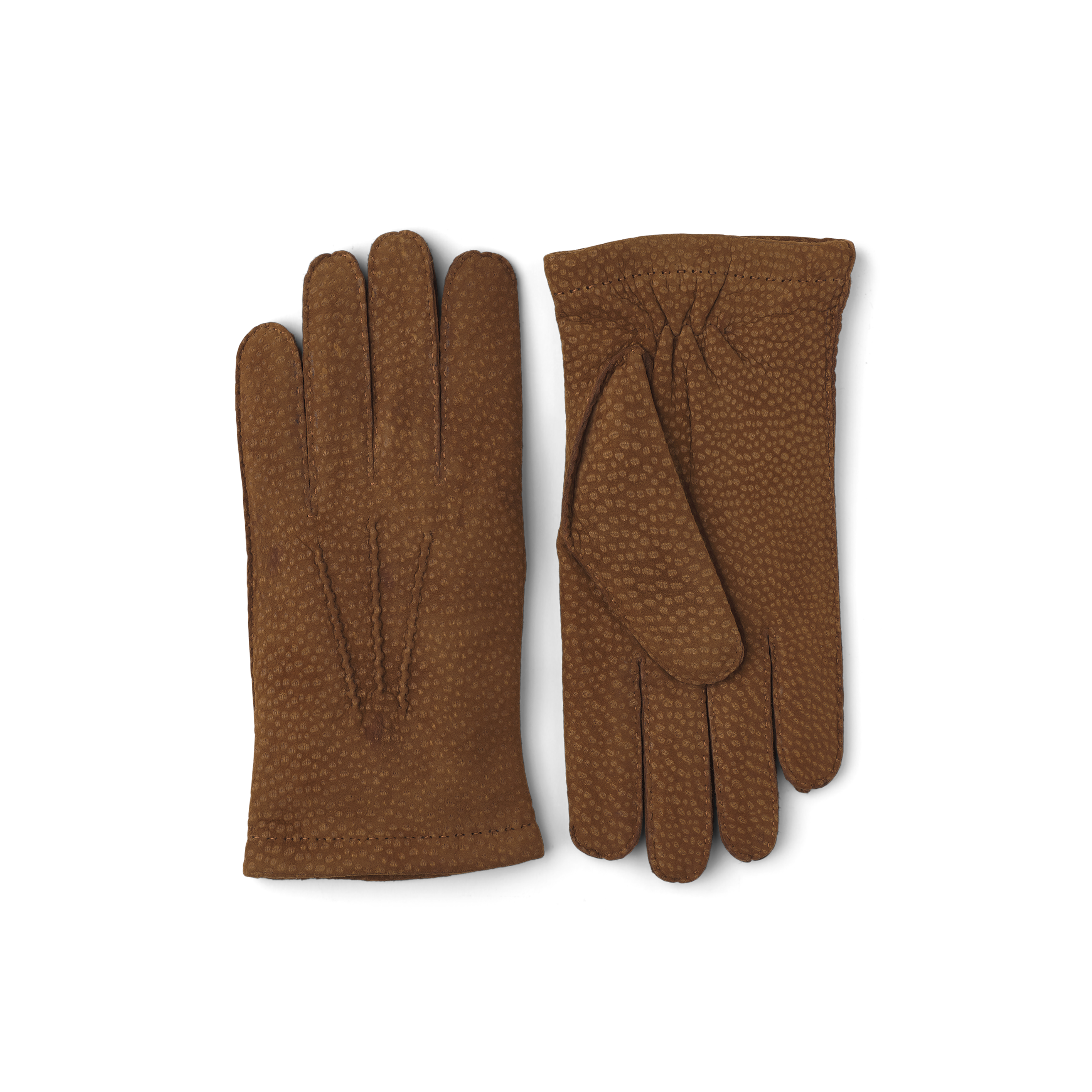 Brown-red hand-sewn glove in carpincho nubuck