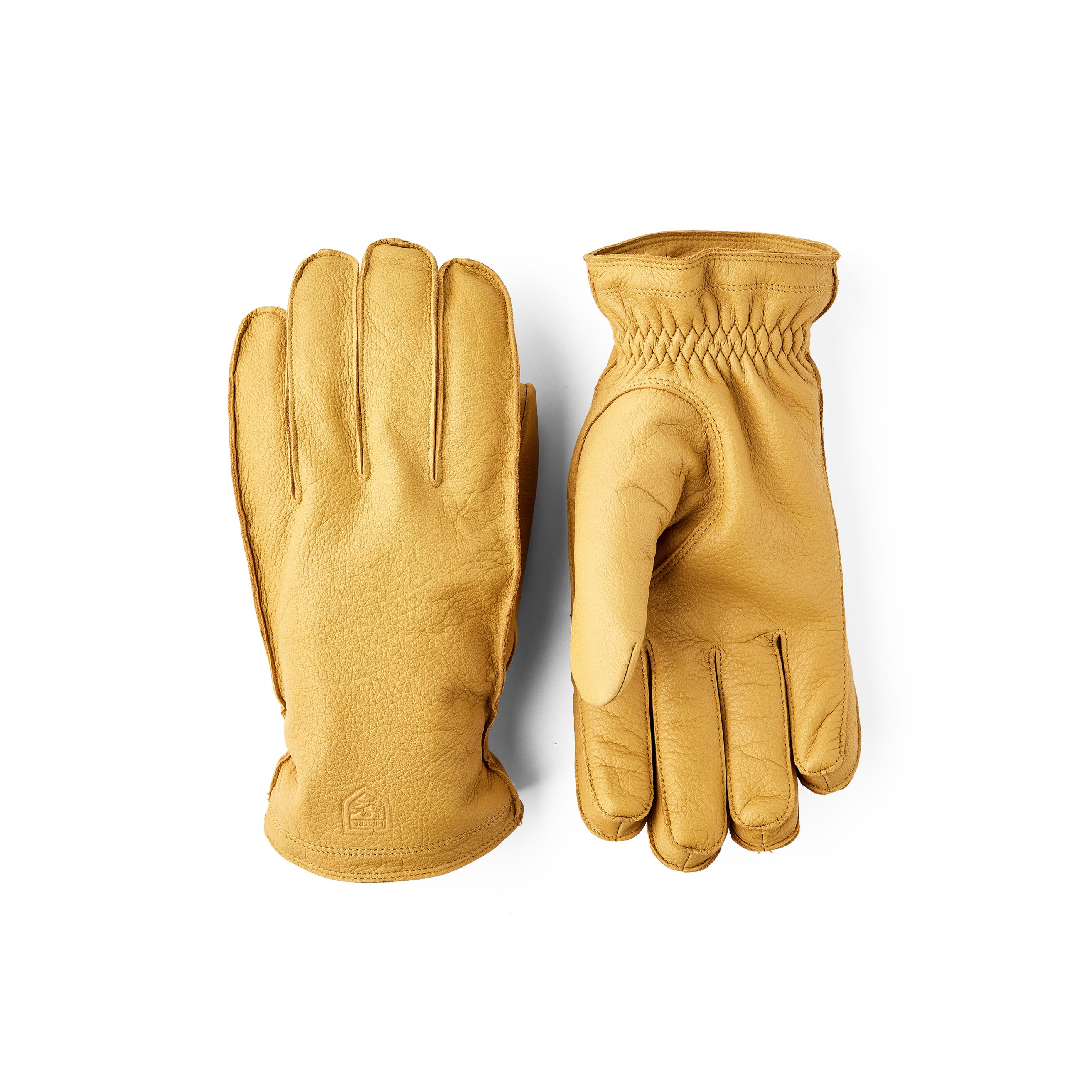Yellow machine-sewn goat leather glove