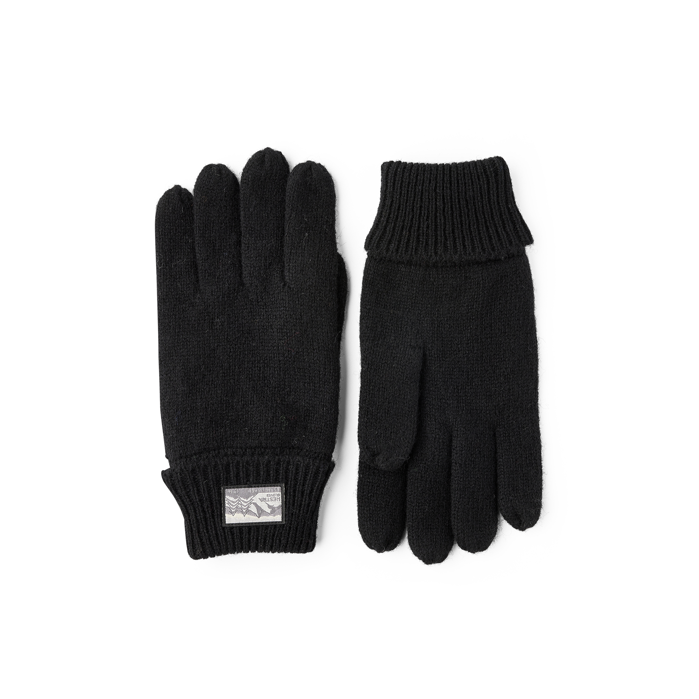 Black glove in mottled wool yarn