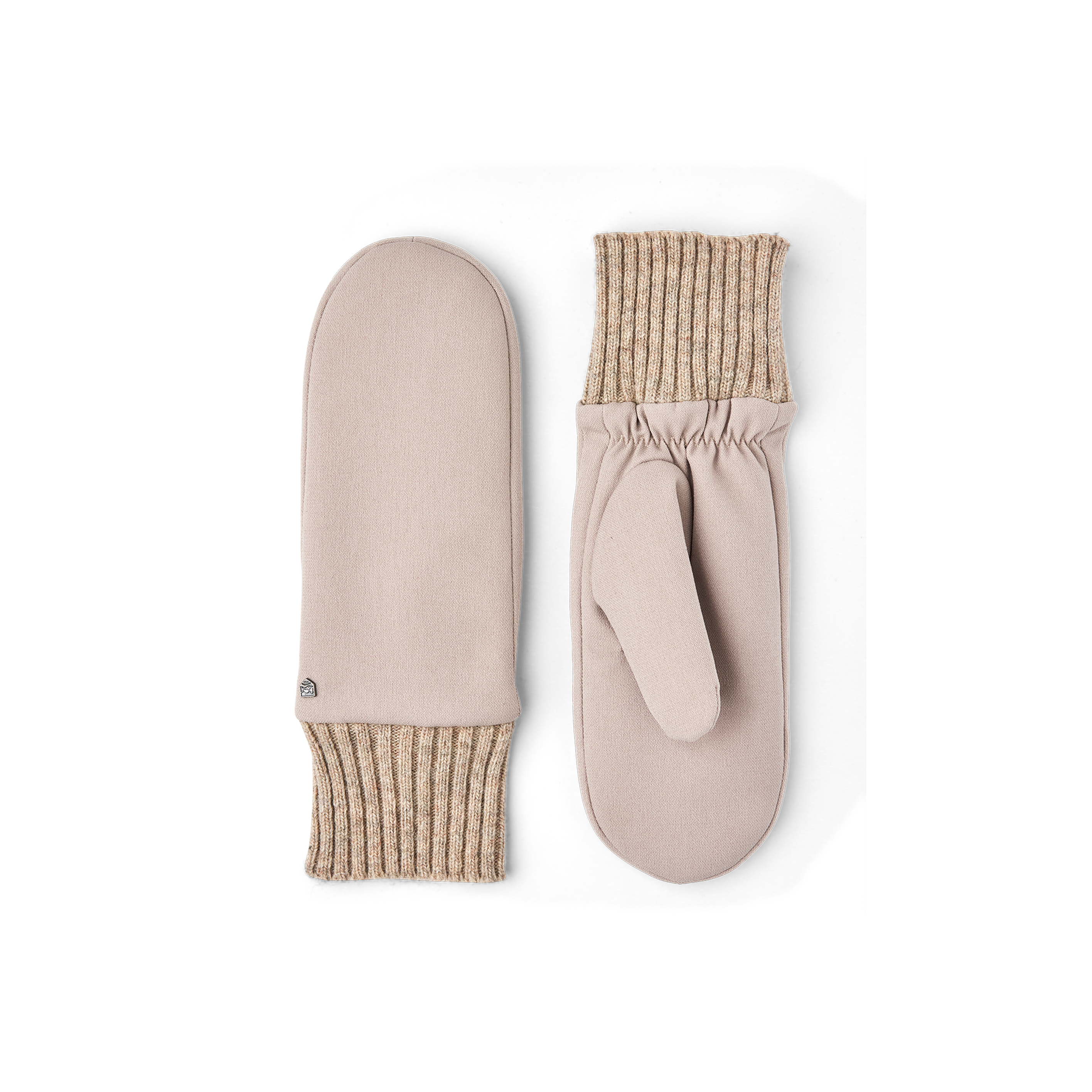 Beige fabric mitten with knitted cuff