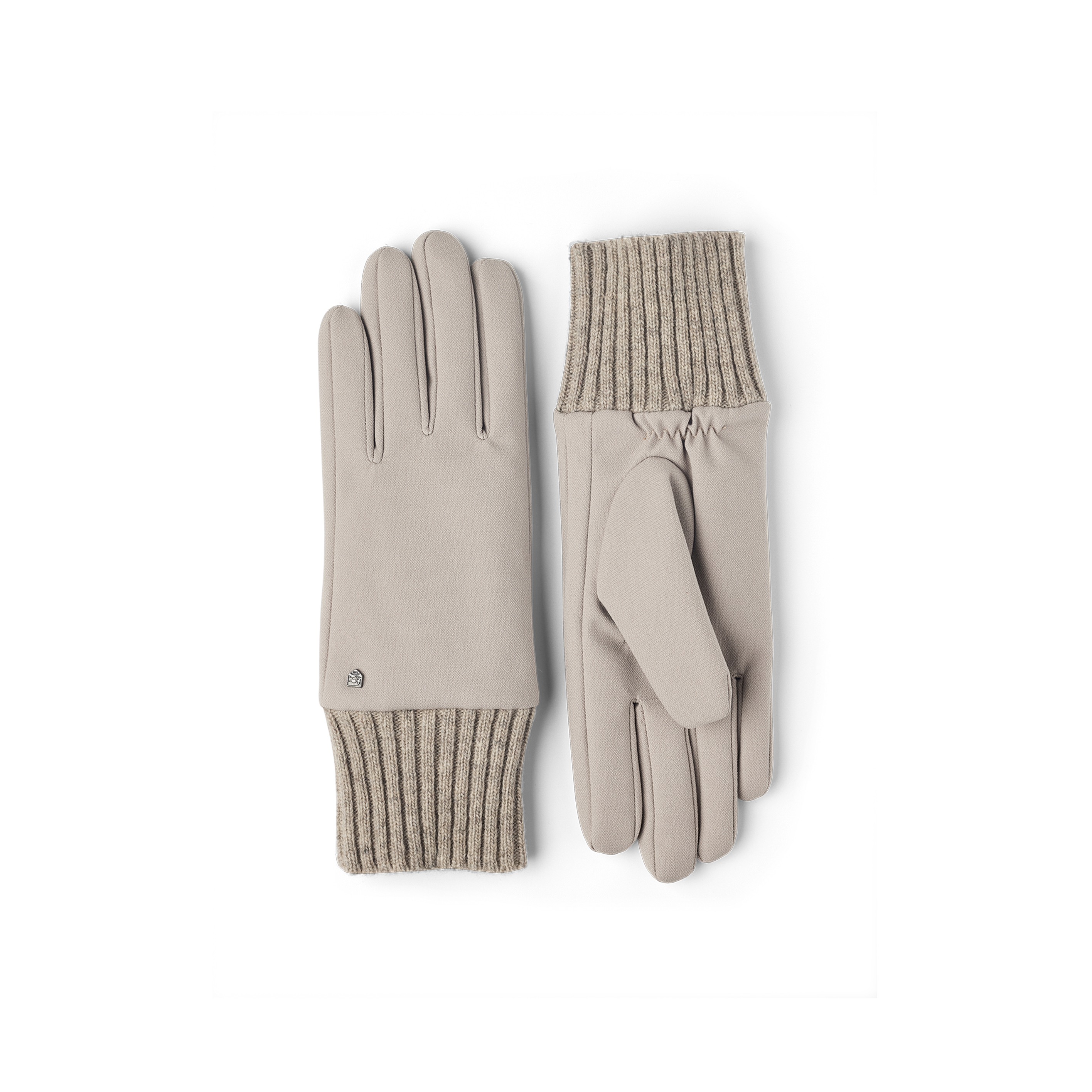 Beige fabric glove with knitted cuff