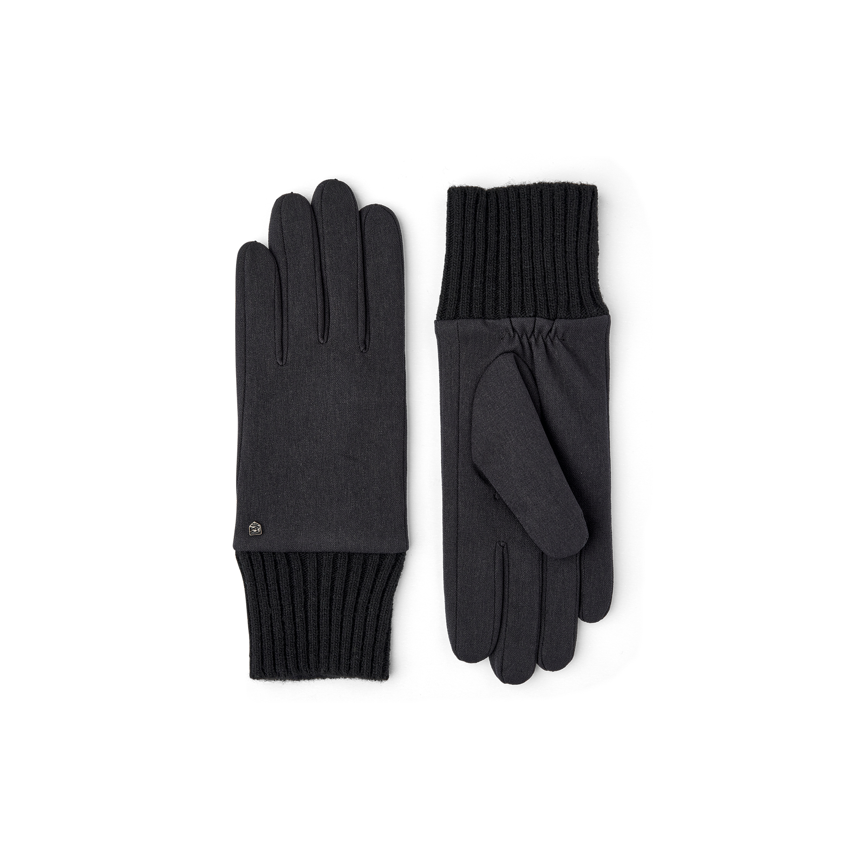 Black fabric glove with knitted cuff