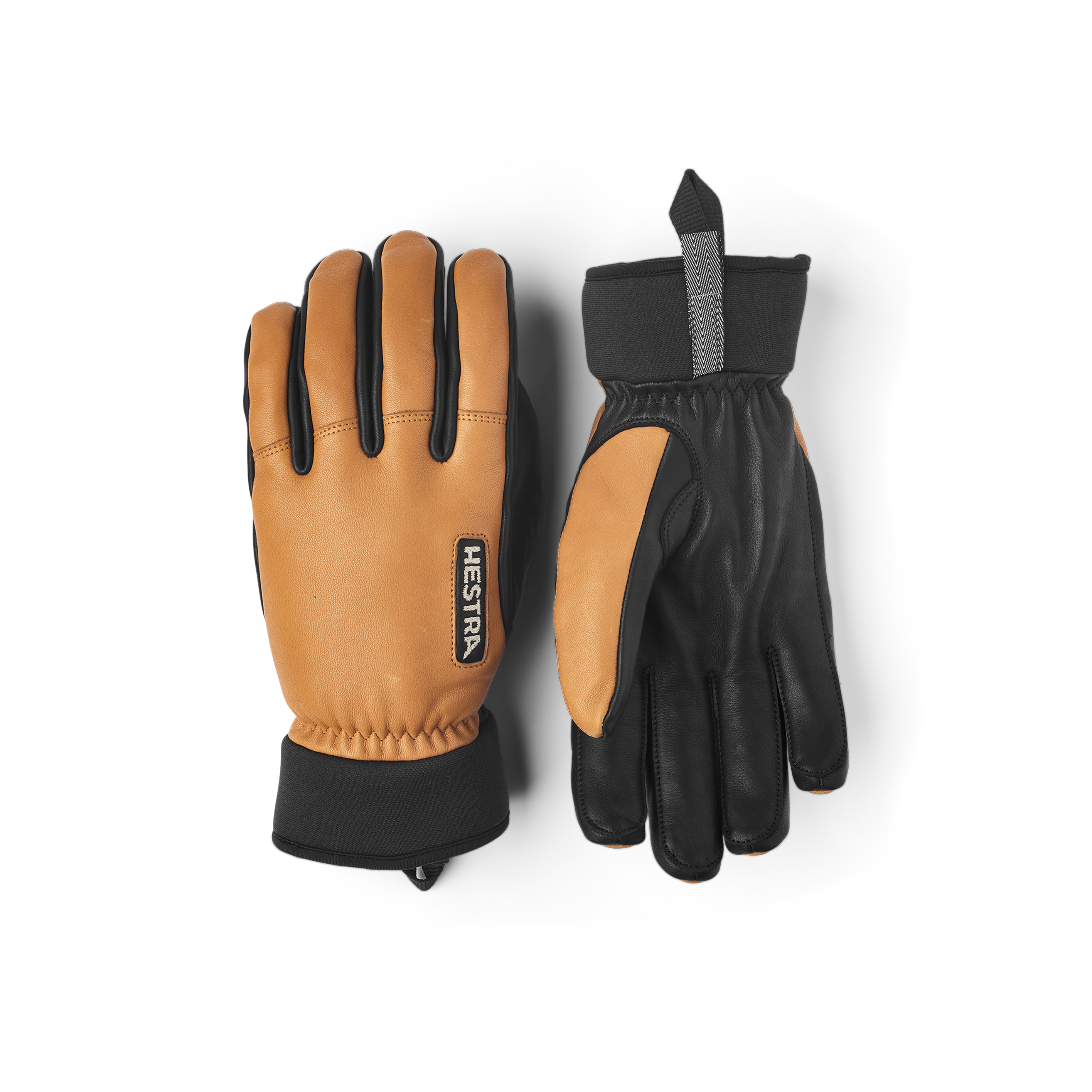 Light brown goat leather and cow hide ski glove with black palm