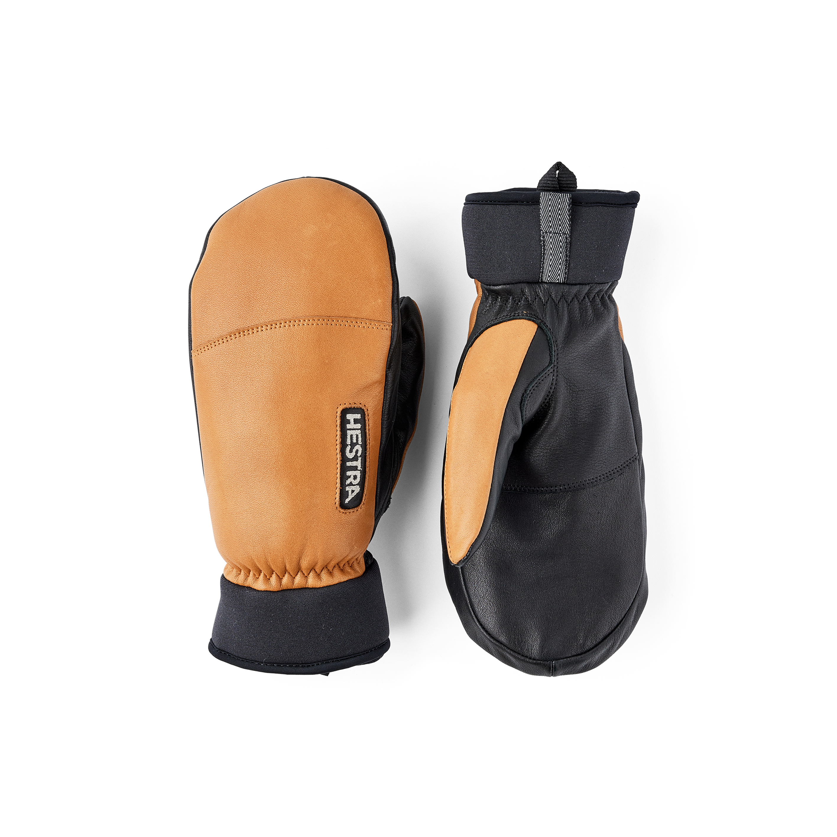 Light brown goat leather and cow hide mitten with black palm