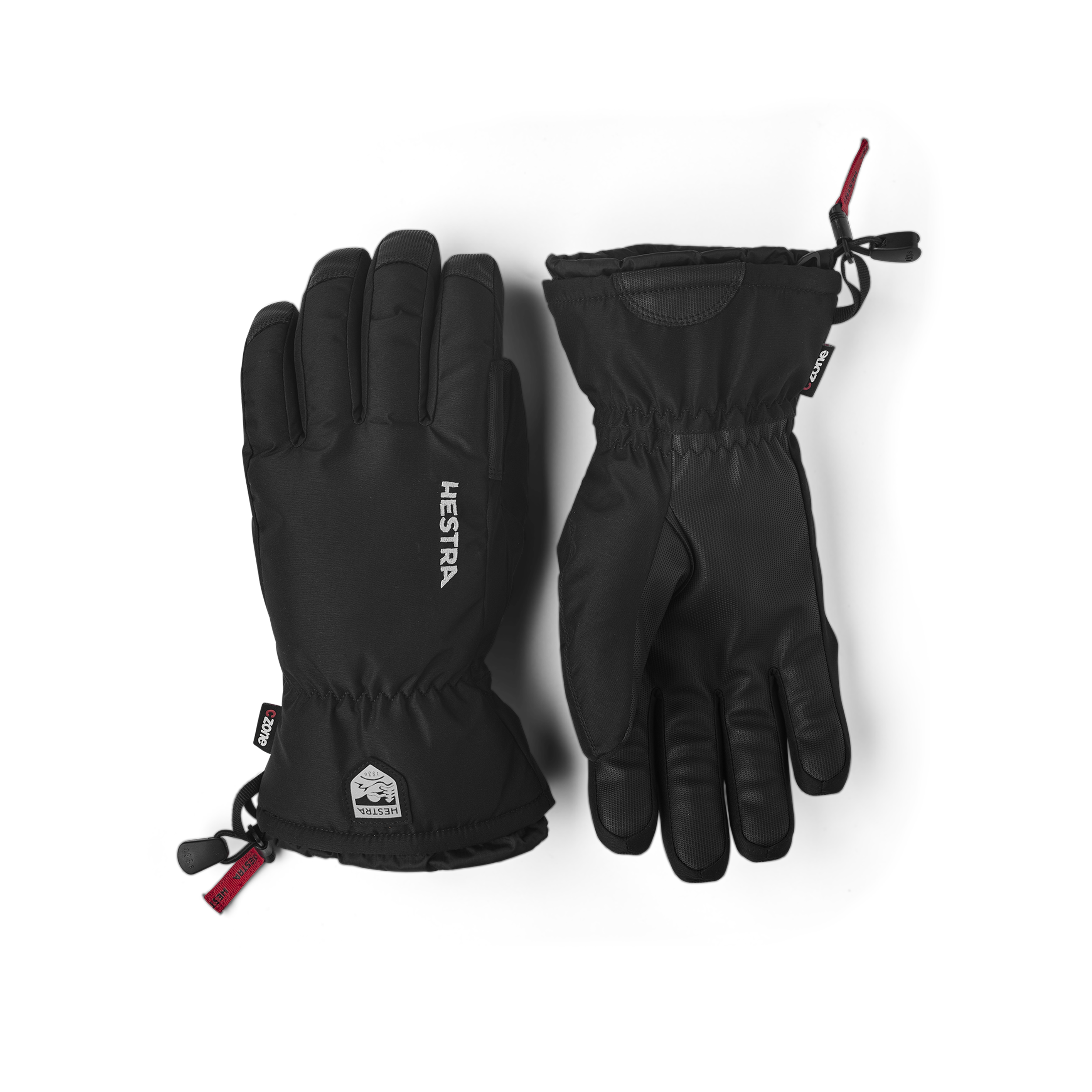 Black fabric ski glove with synthetic palm