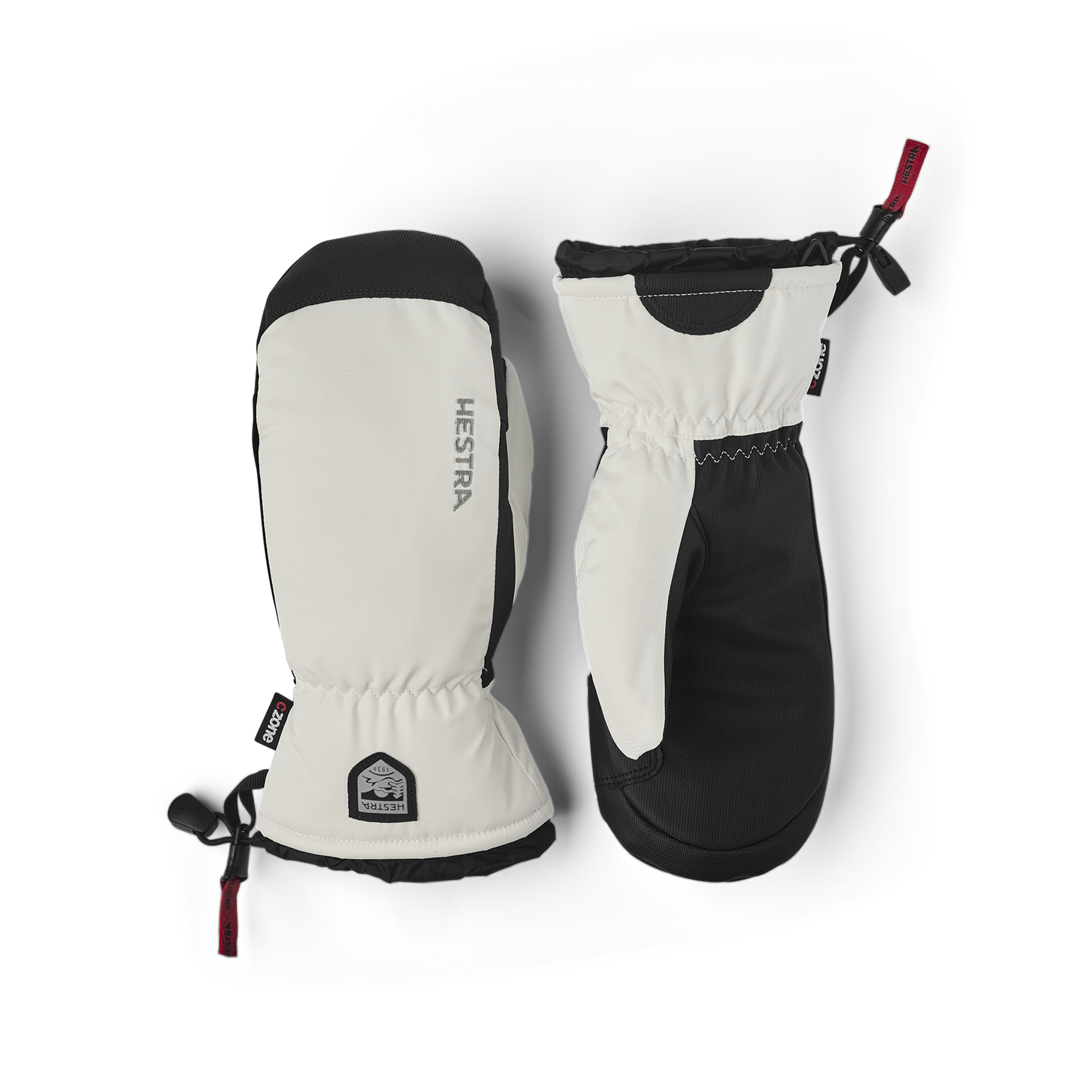 White fabric mitten with black synthetic palm