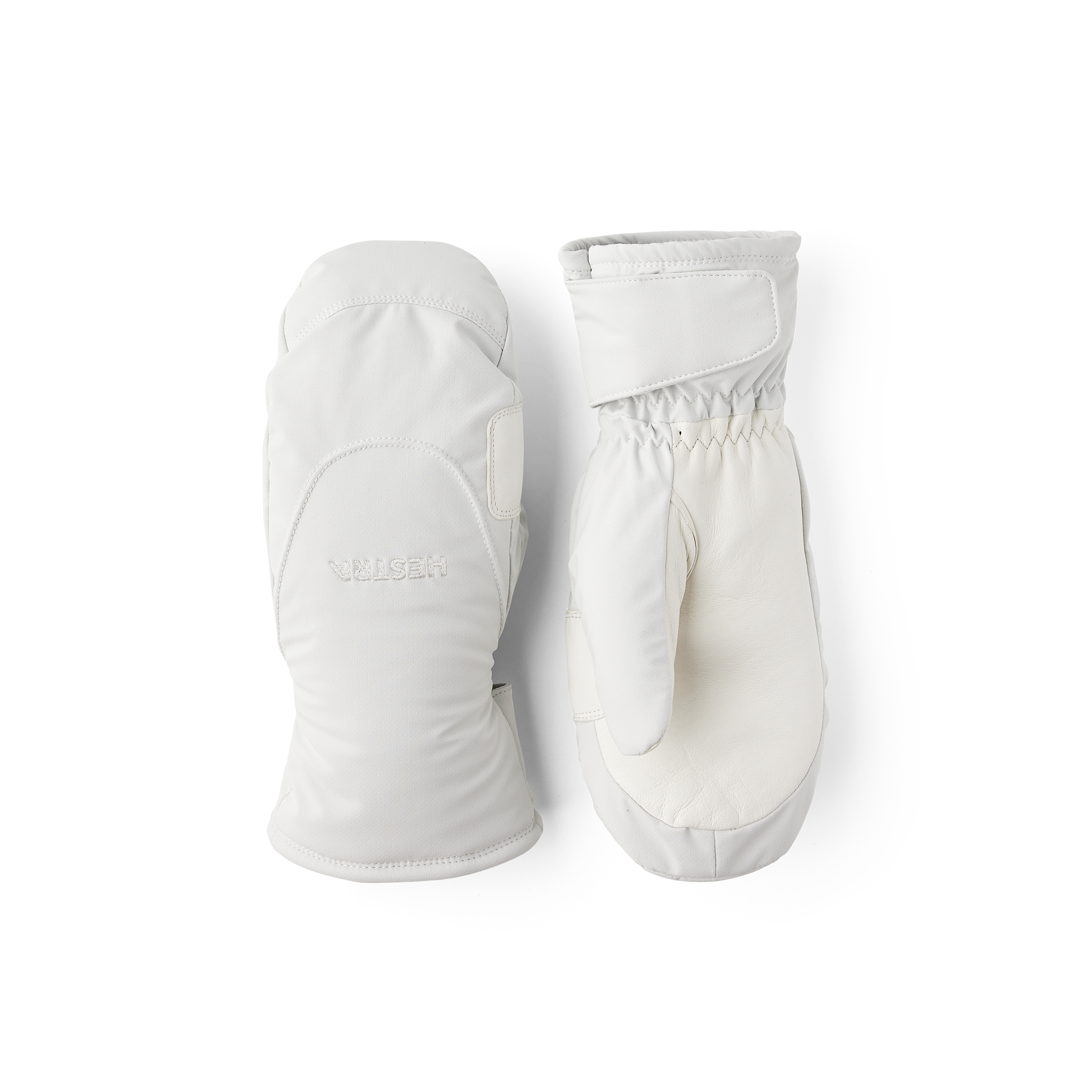 White fabric mitten with white hairsheep palm