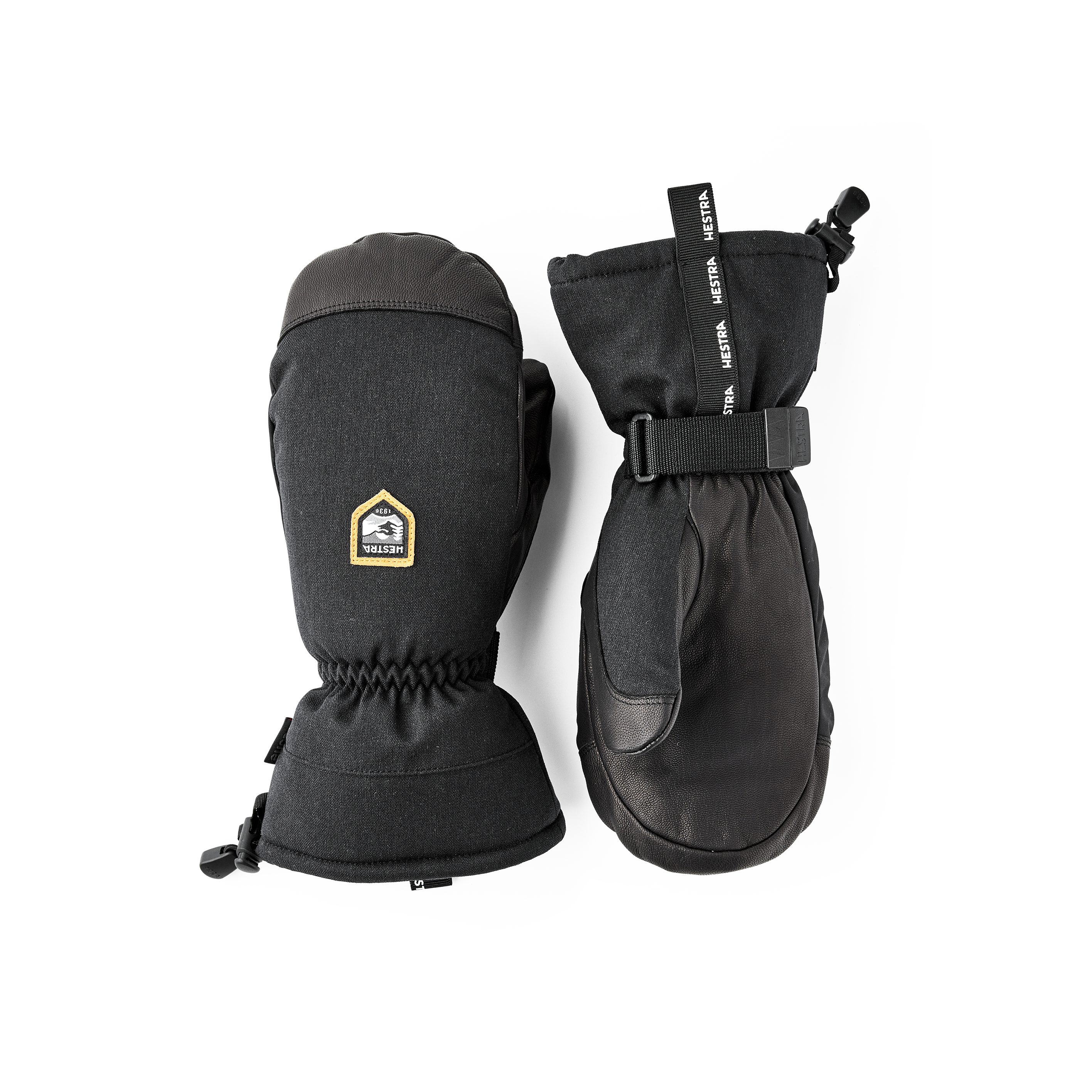 Black mitten with goat leather palm and wrist adjustment