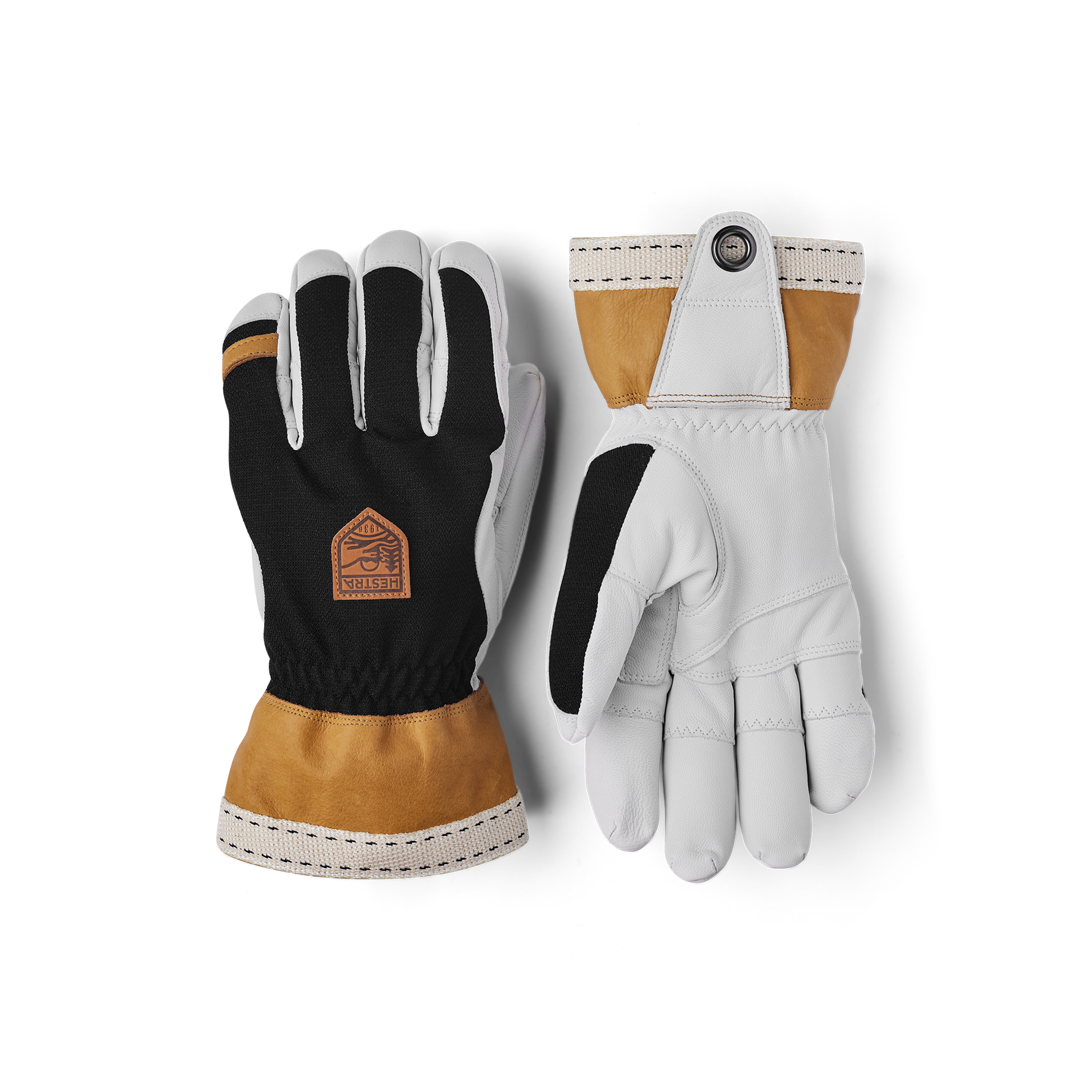 Black goat leather and cow hide climbing glove with white palm
