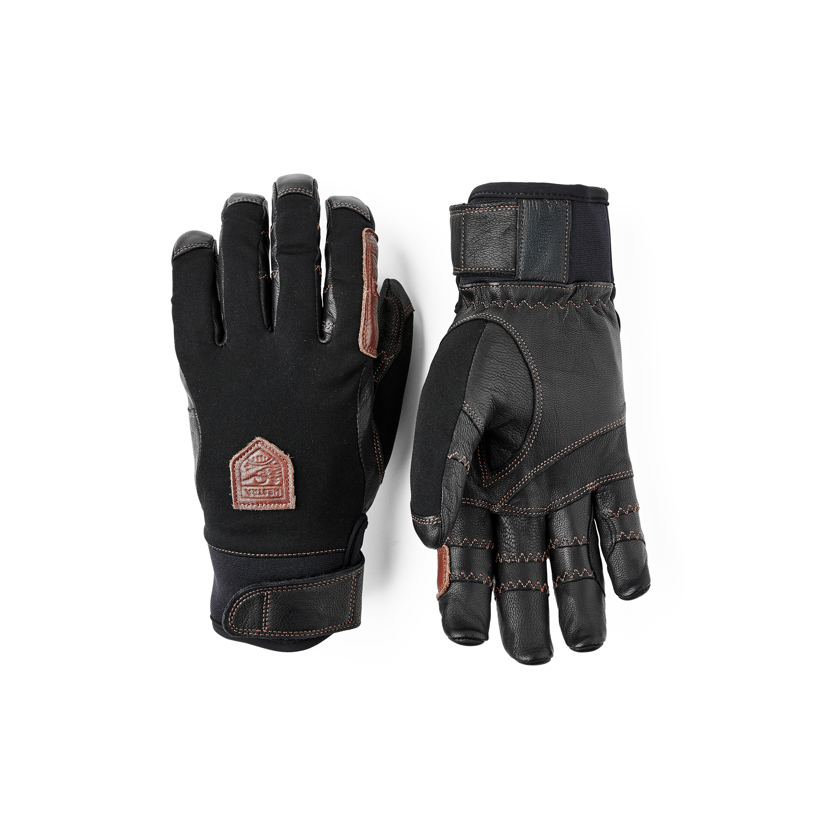 Black fabric riding glove with goat leather palm with touch function