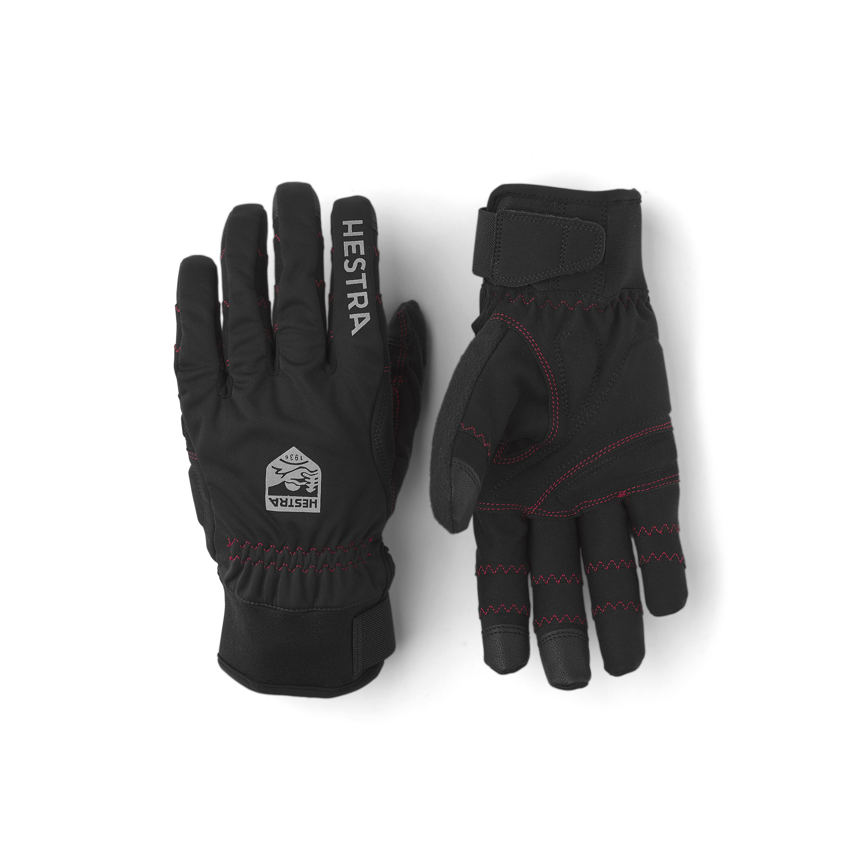 Black fabric cycling glove with synthetic suede palm and touch function