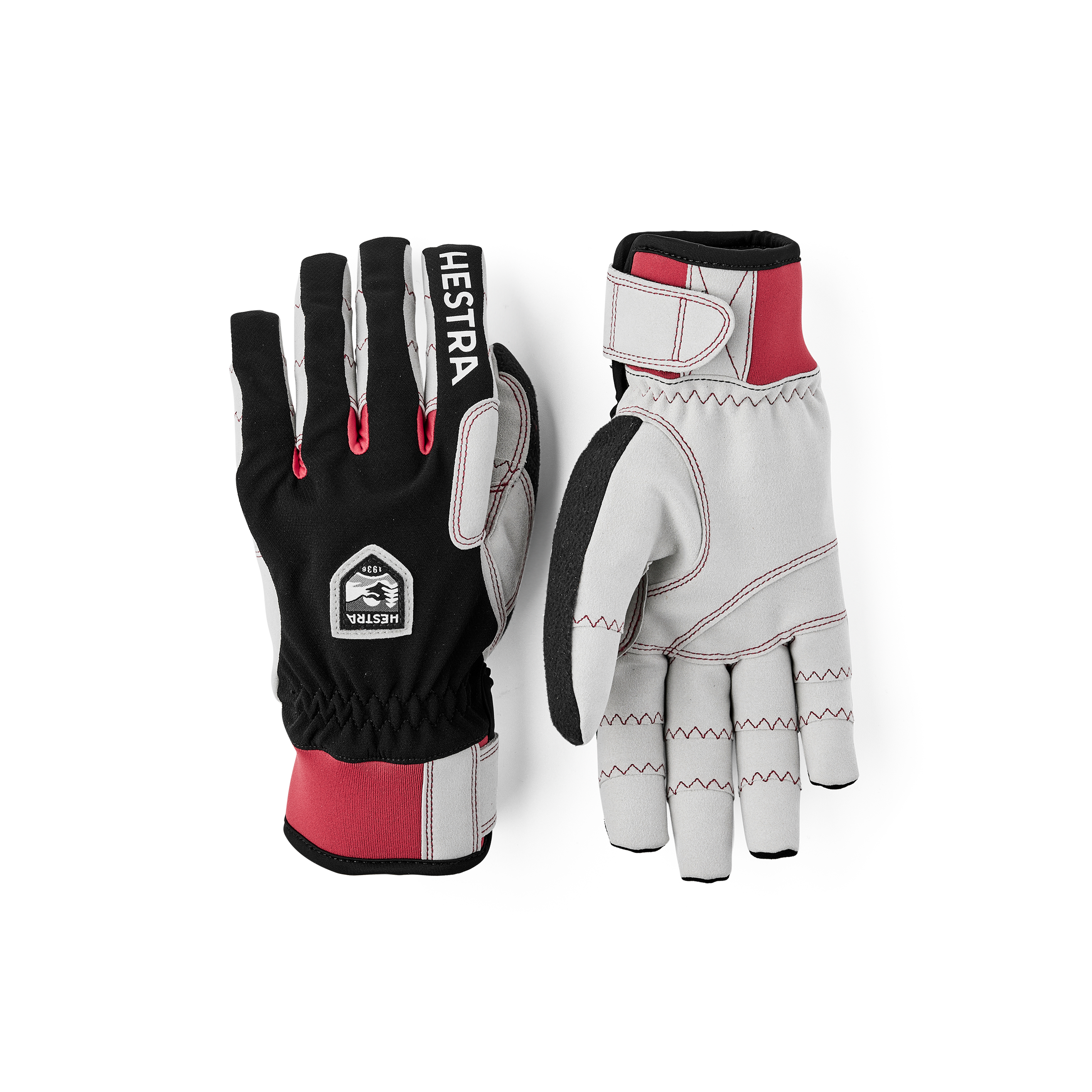 Black fabric cross-country ski glove with gray synthetic suede palm