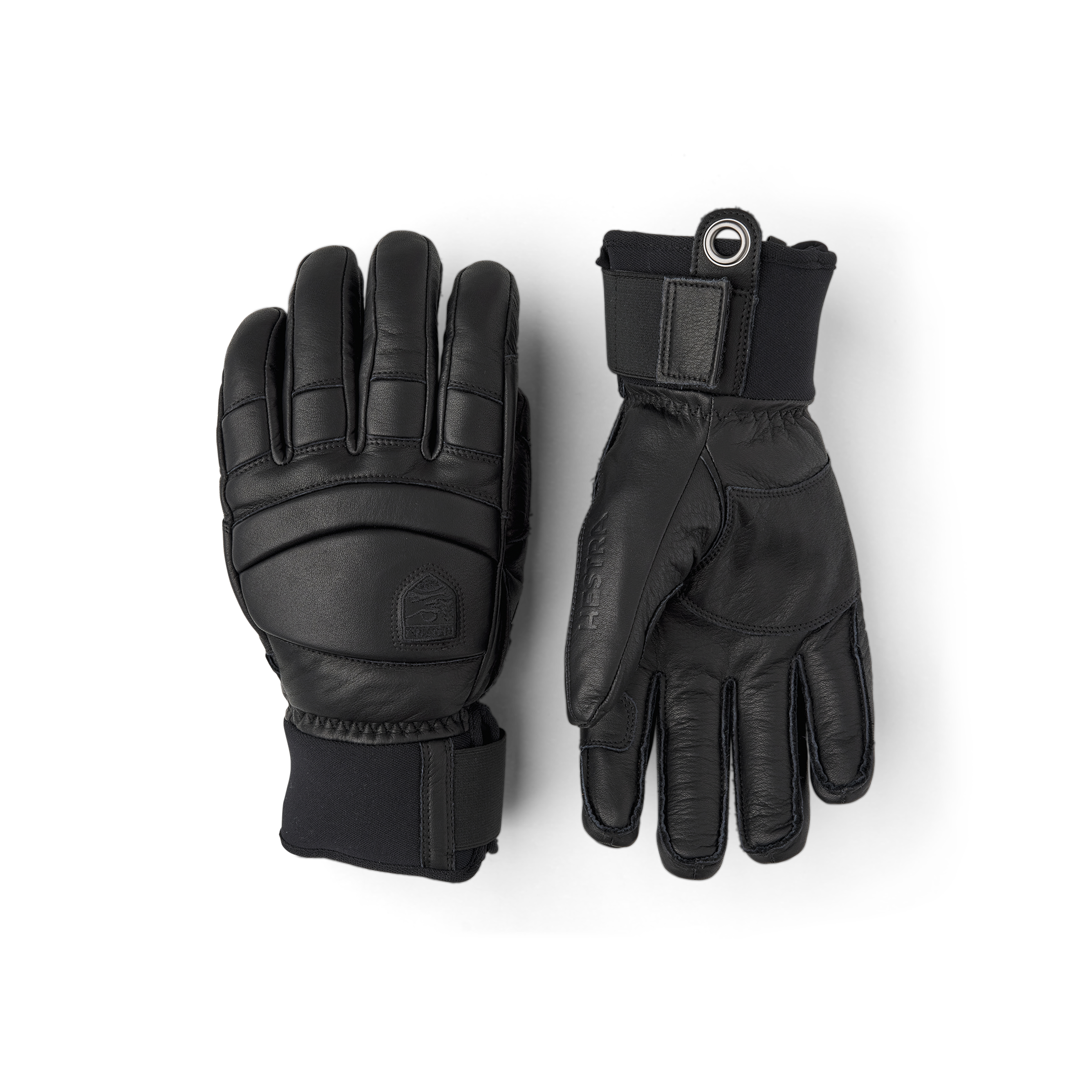 Black cow hide ski glove