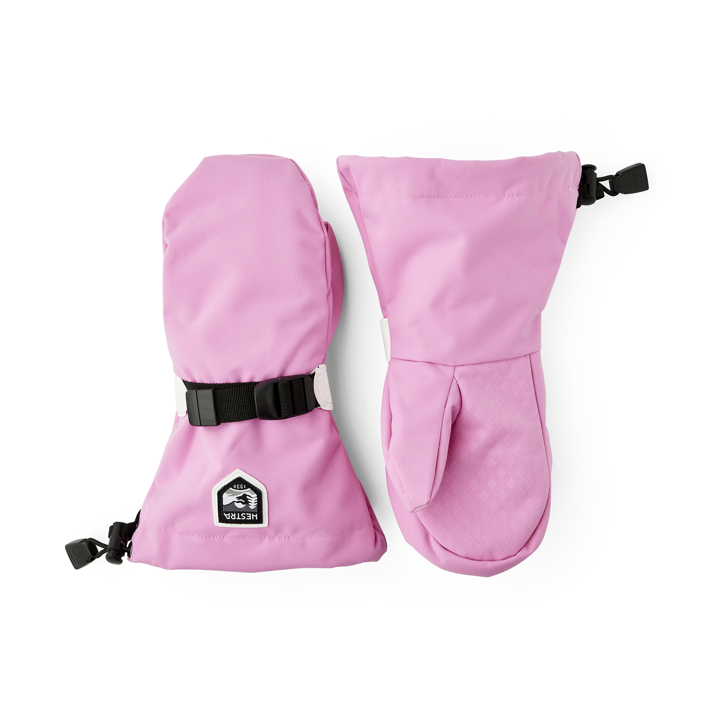 Pink fabric mitten with wrist adjustment