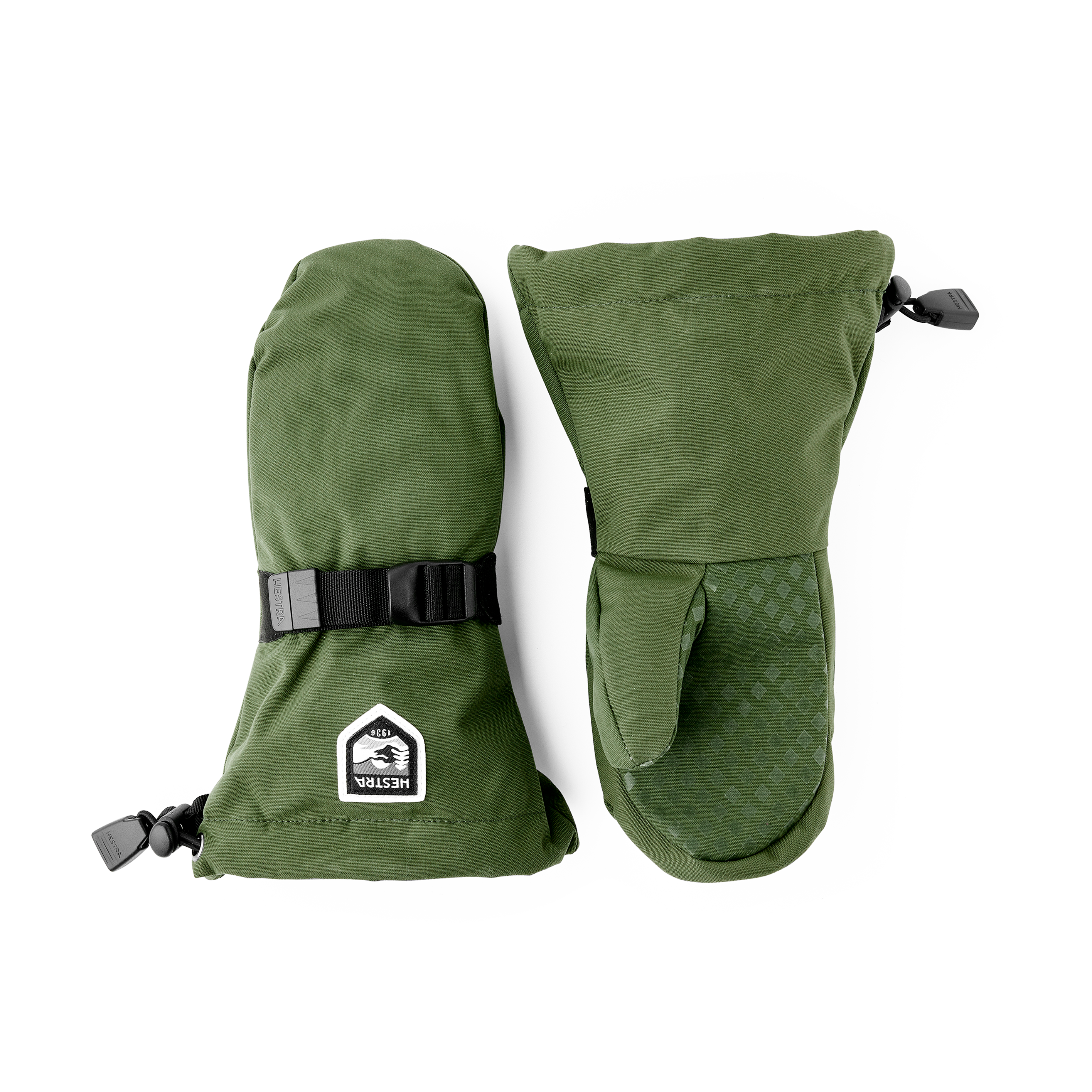 Moss green fabric mitten with wrist adjustment