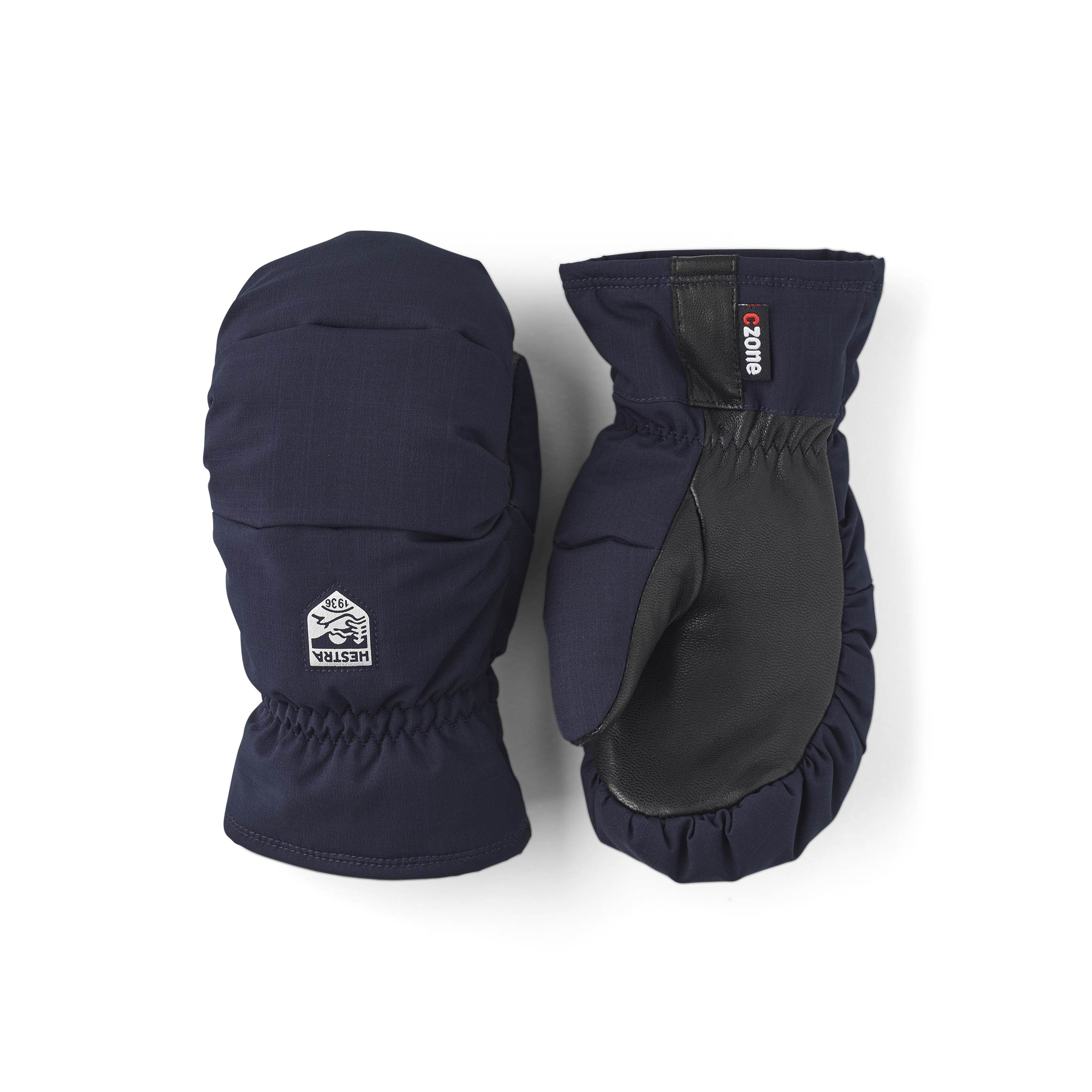 Dark blue mitten with black goat leather palm