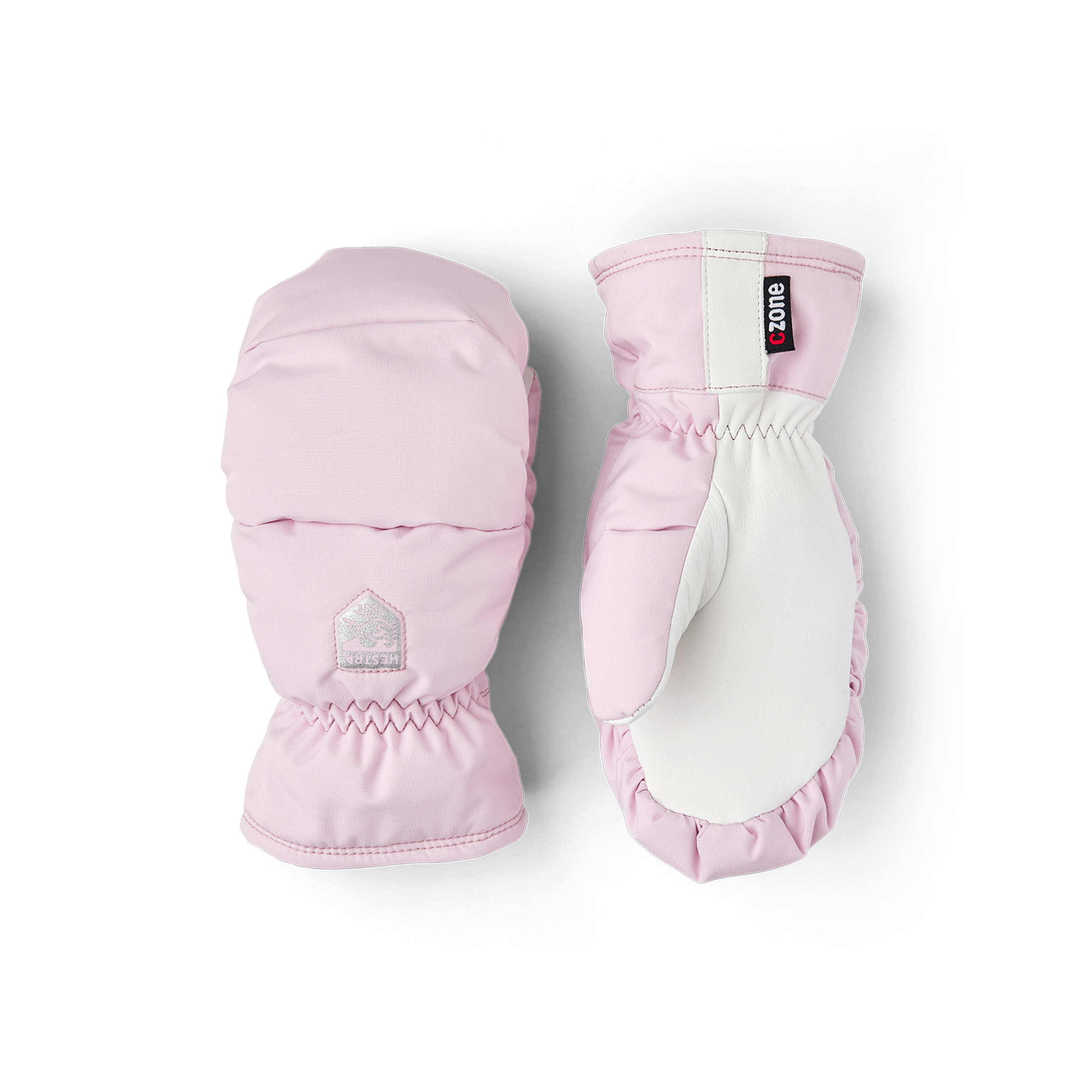 Light pink mitten with white goat leather palm
