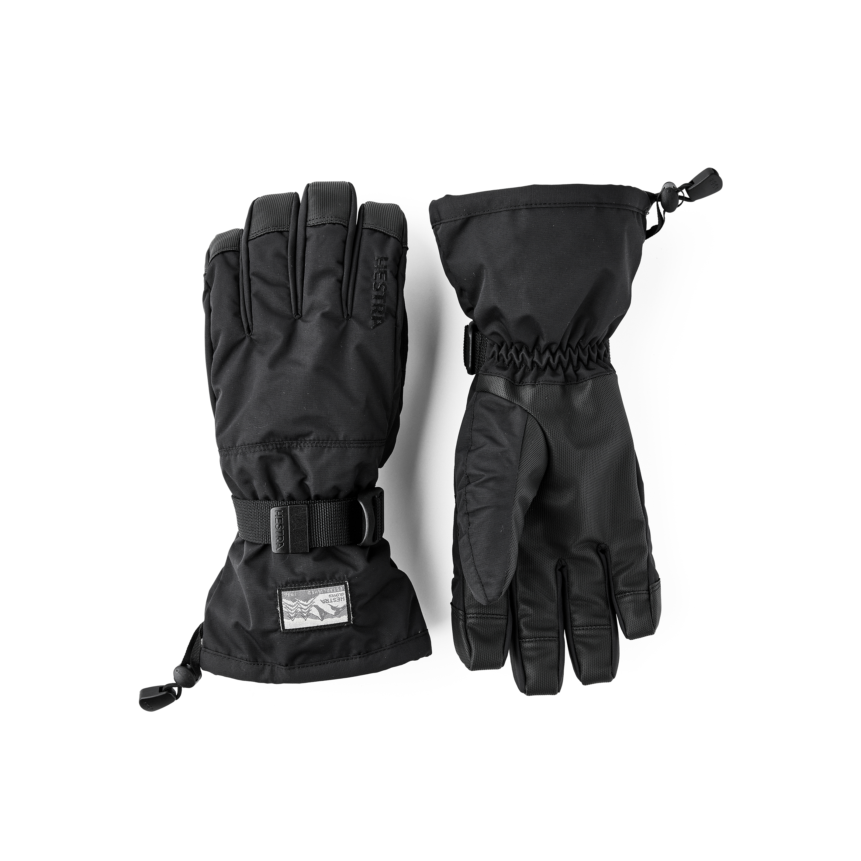 Black fabric ski glove with synthetic palm
