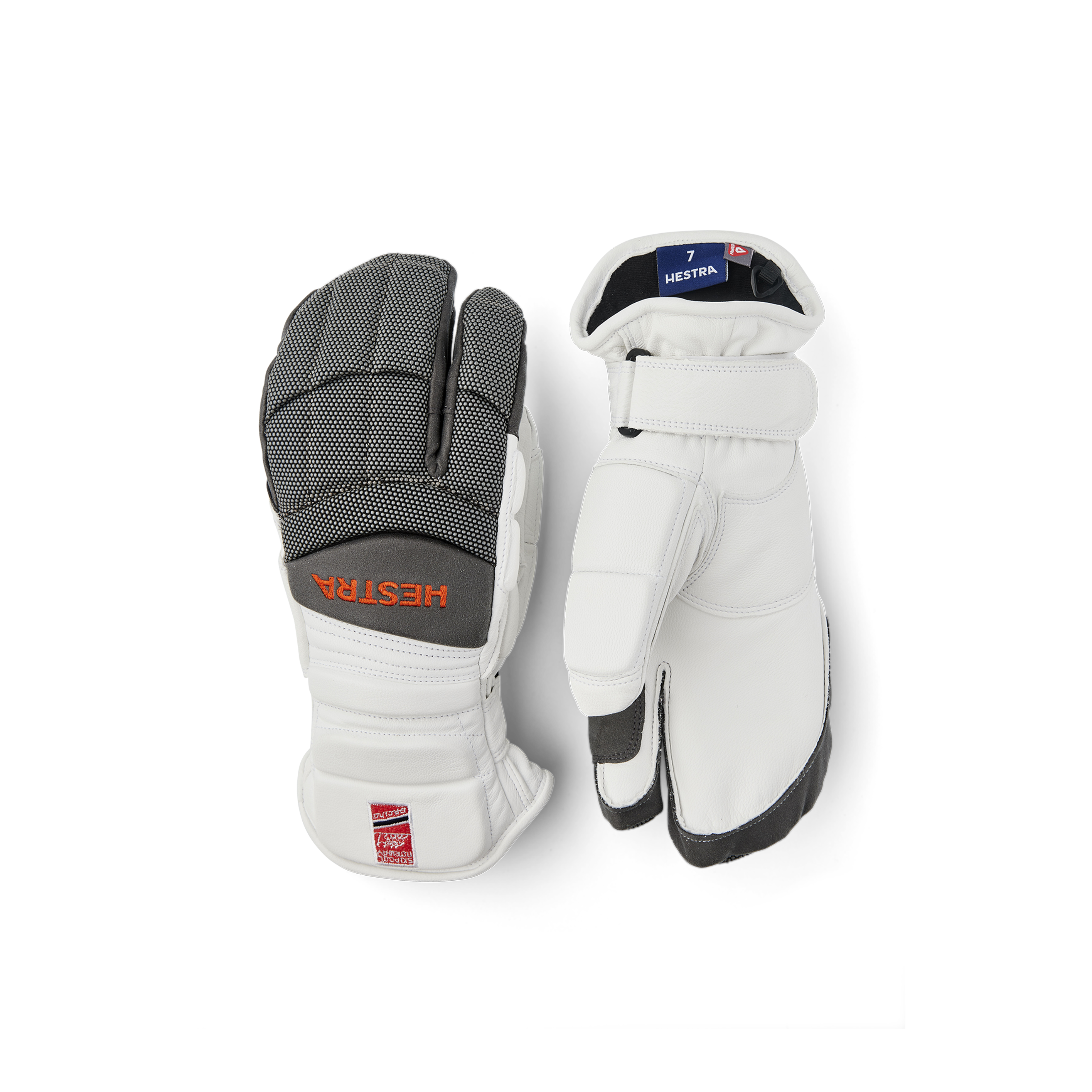 White and gray goat leather three finger glove