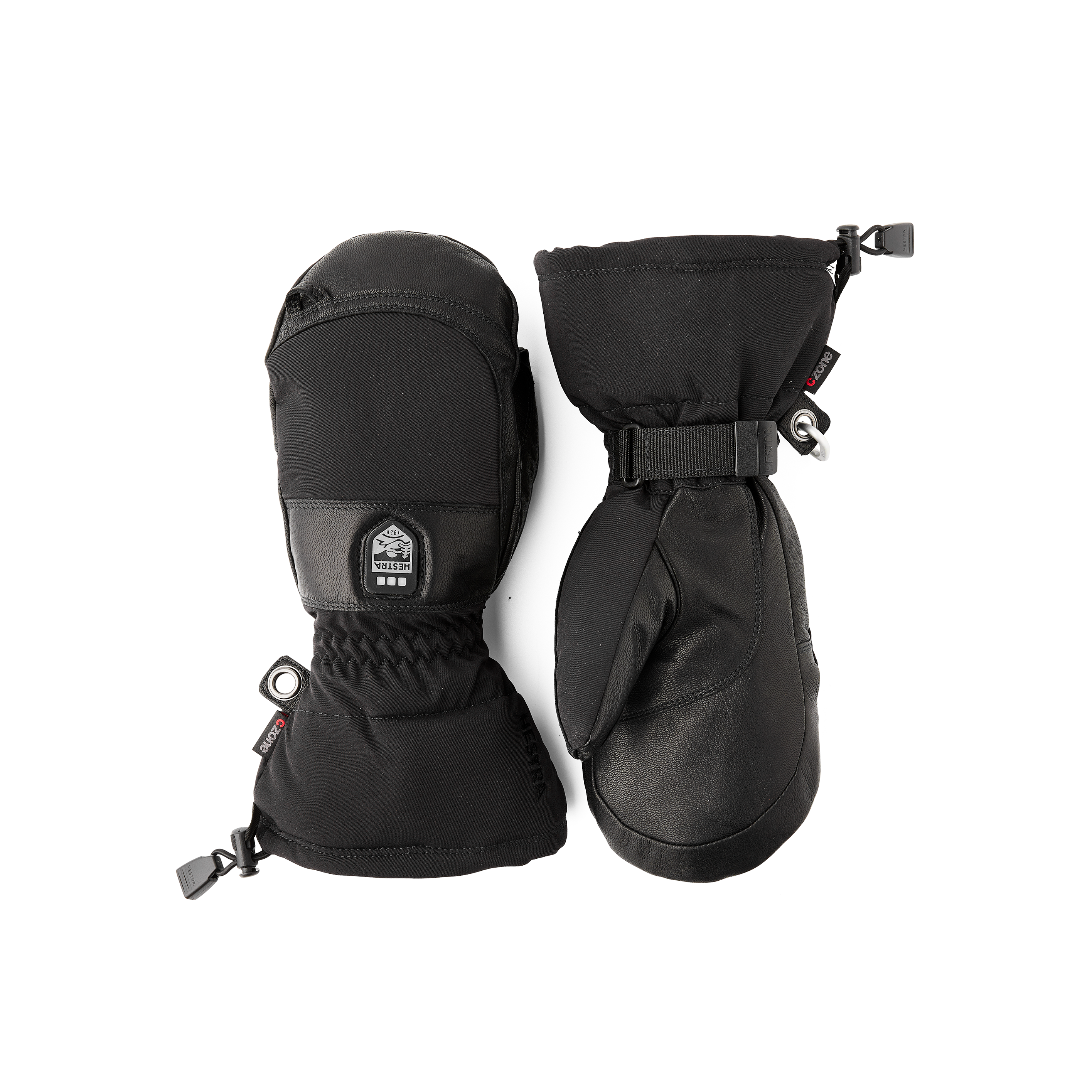 Black thermal mitten with black goat leather palm