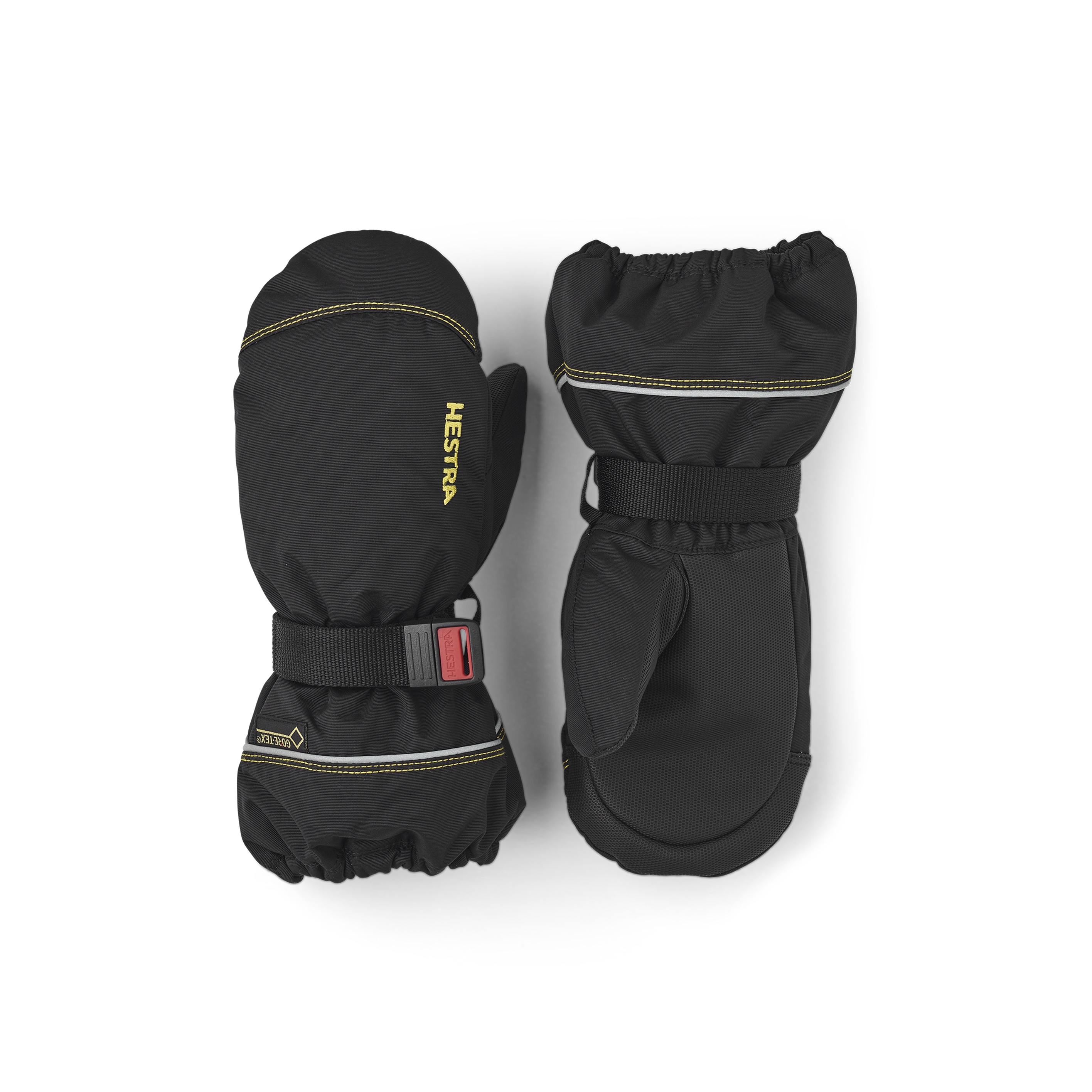 Black fabric mitten with synthetic palm and wrist adjustment