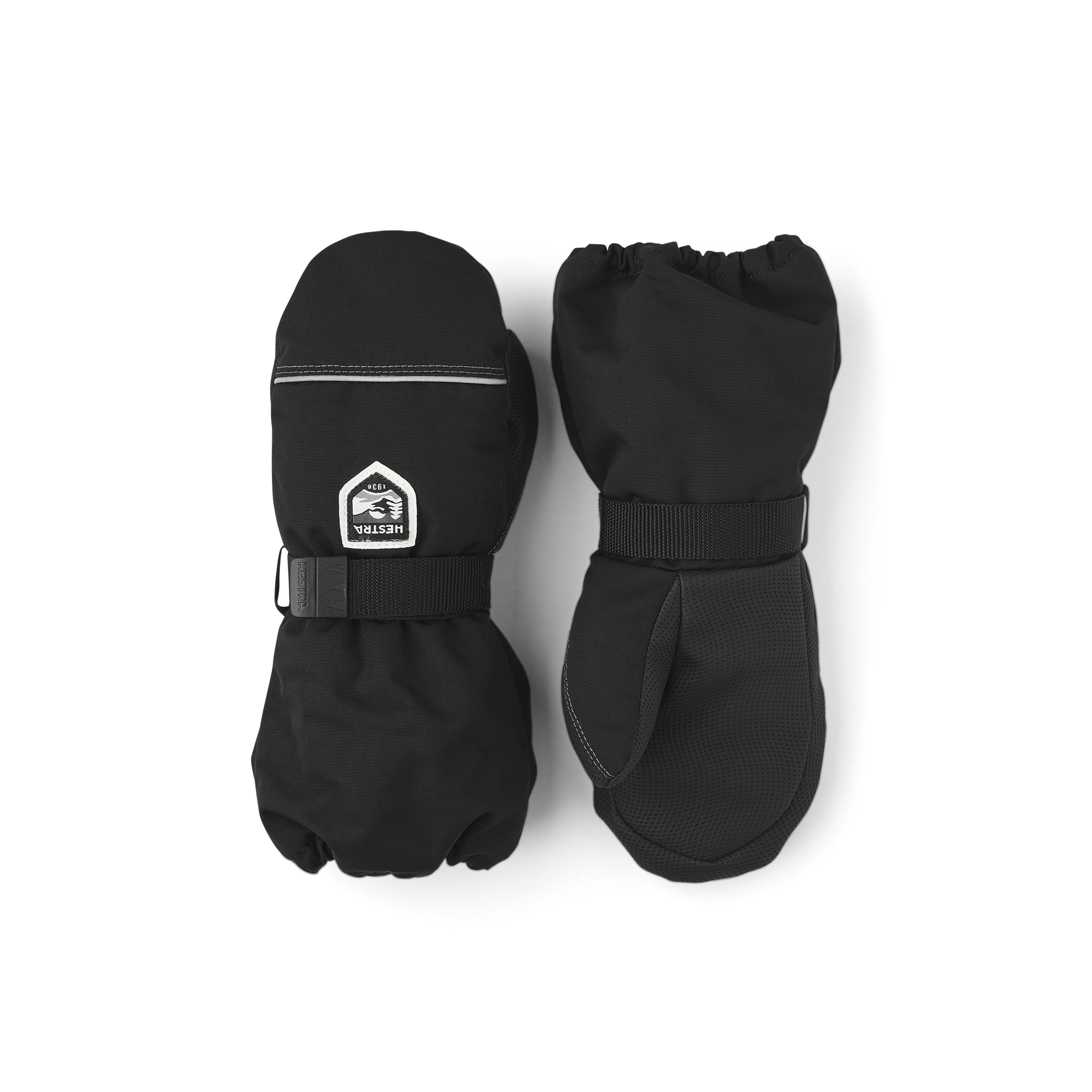 Black fabric mitten with wrist adjustment