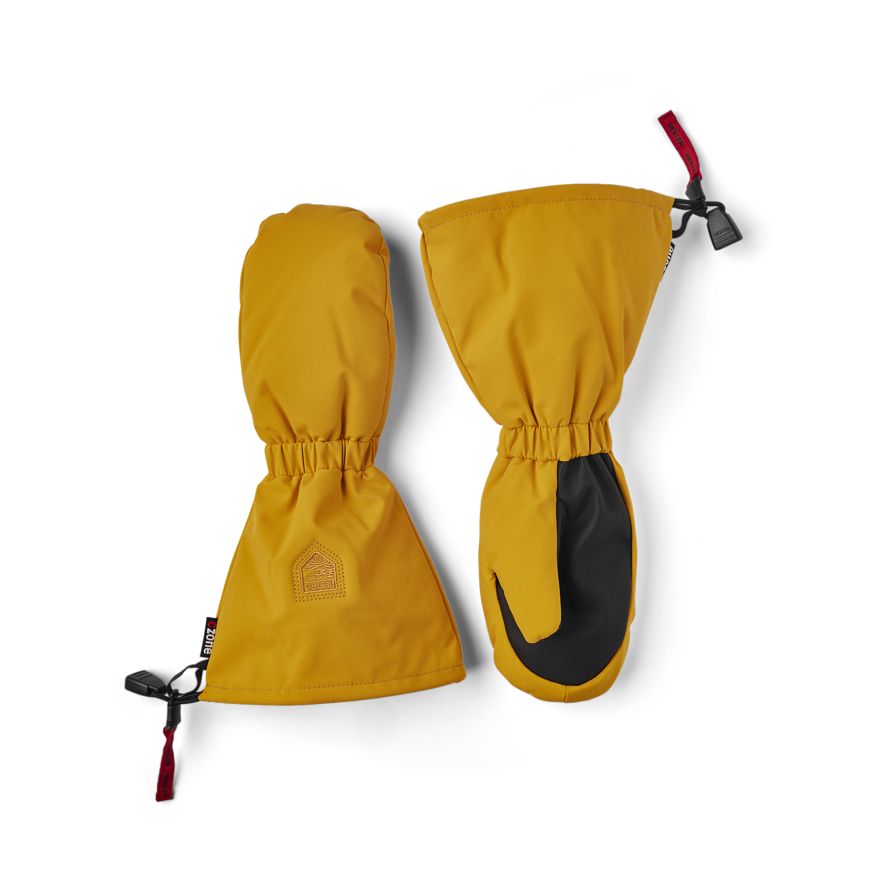 Dark orange fabric mitten with black synthetic palm