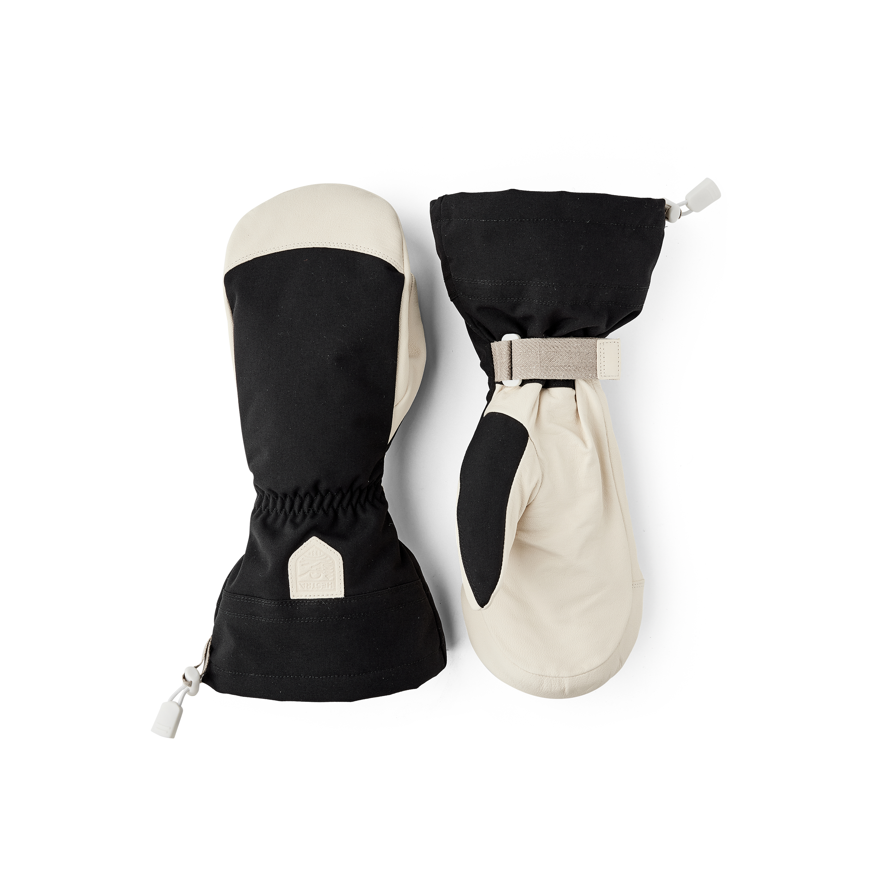 Black mitten with white goat leather palm