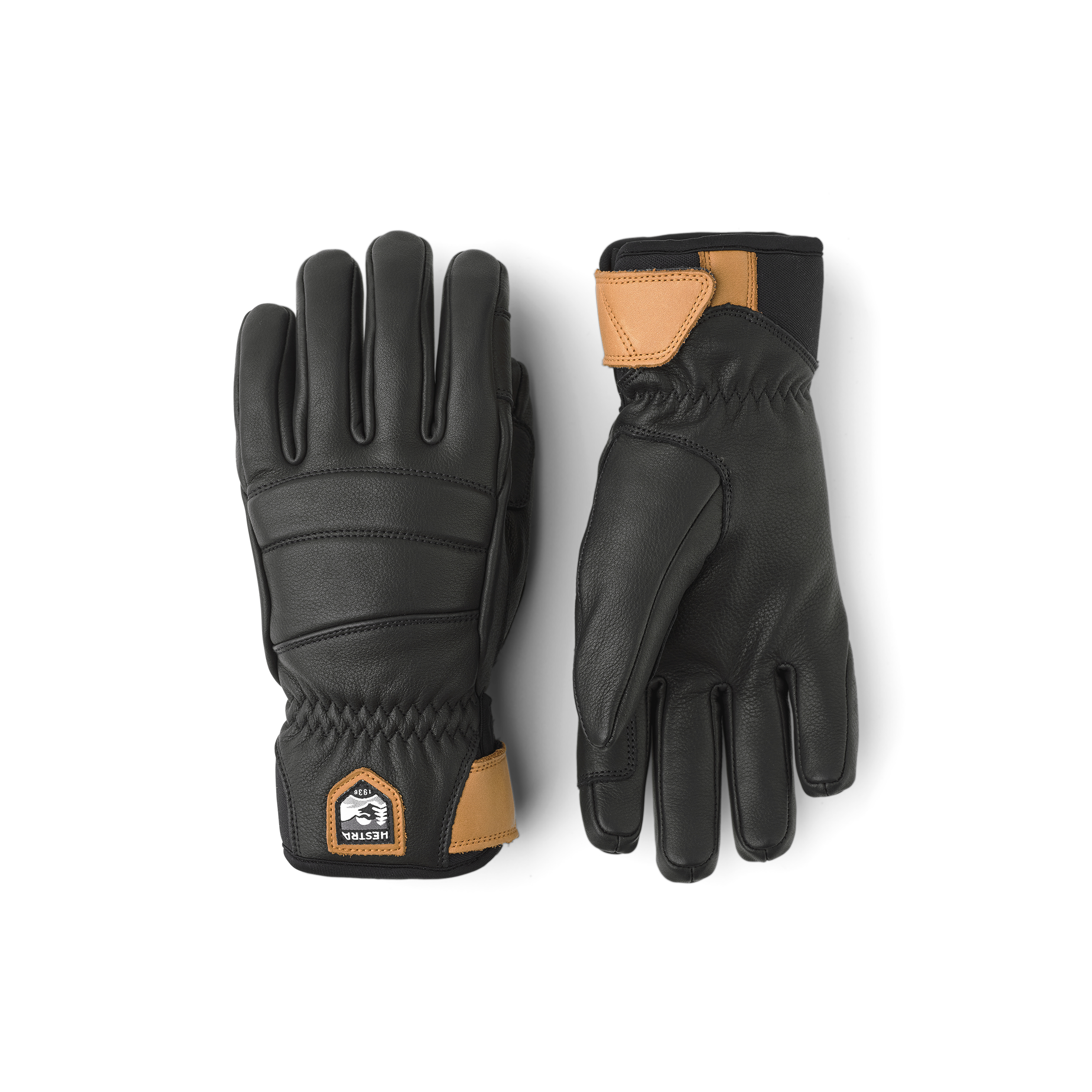 Black cow hide ski glove