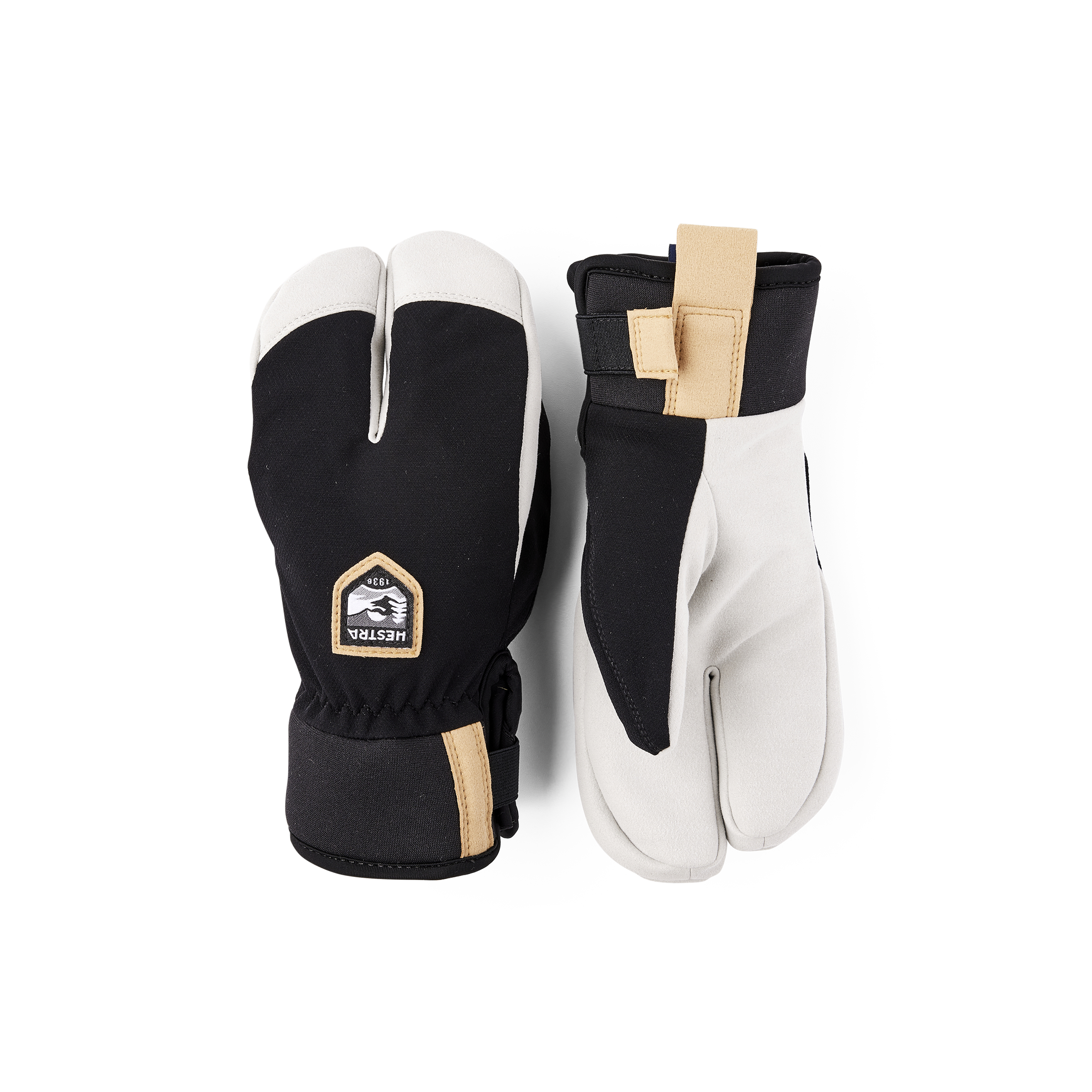 Black fabric lobster glove with white palm