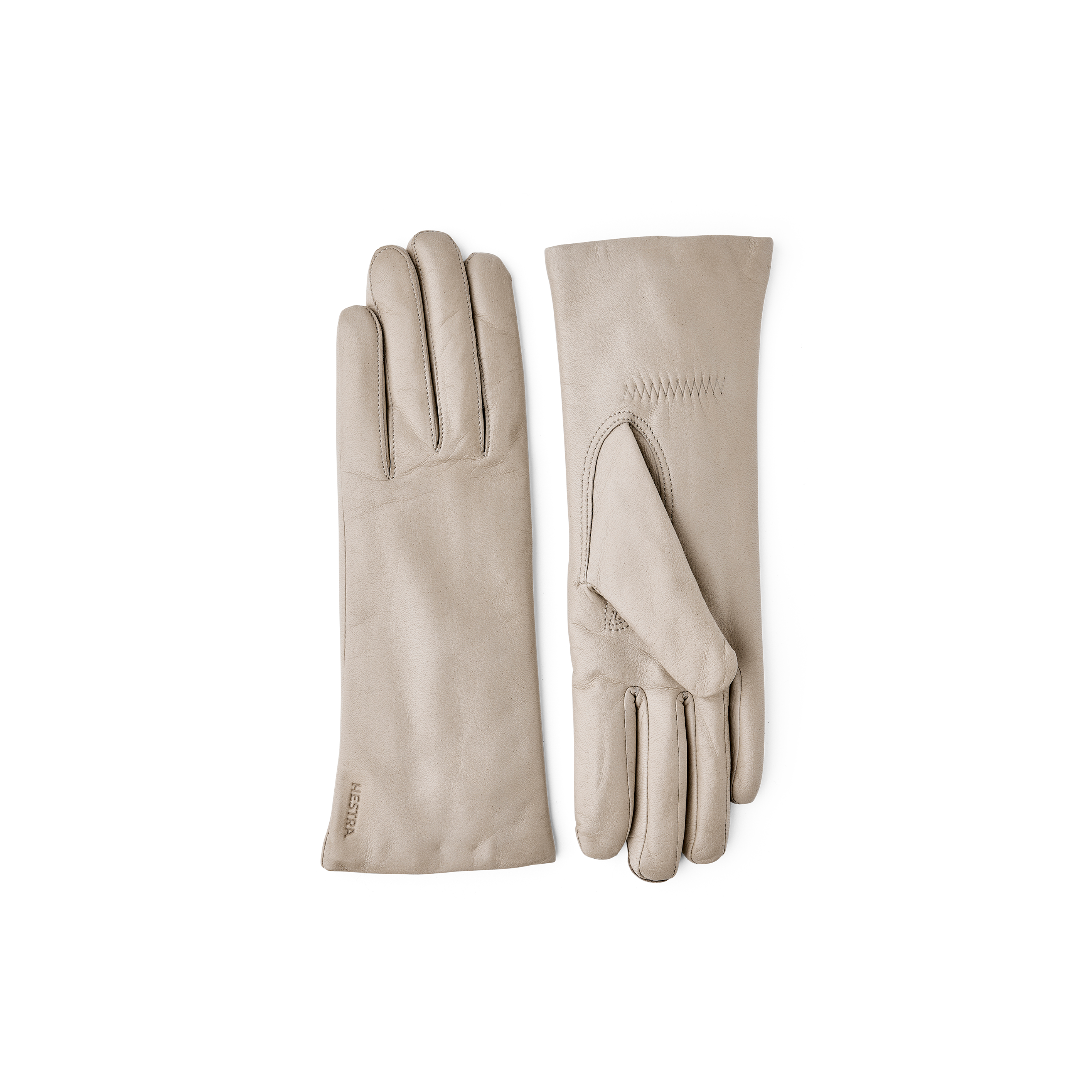 Light gray machine-sewn hairsheep leather glove