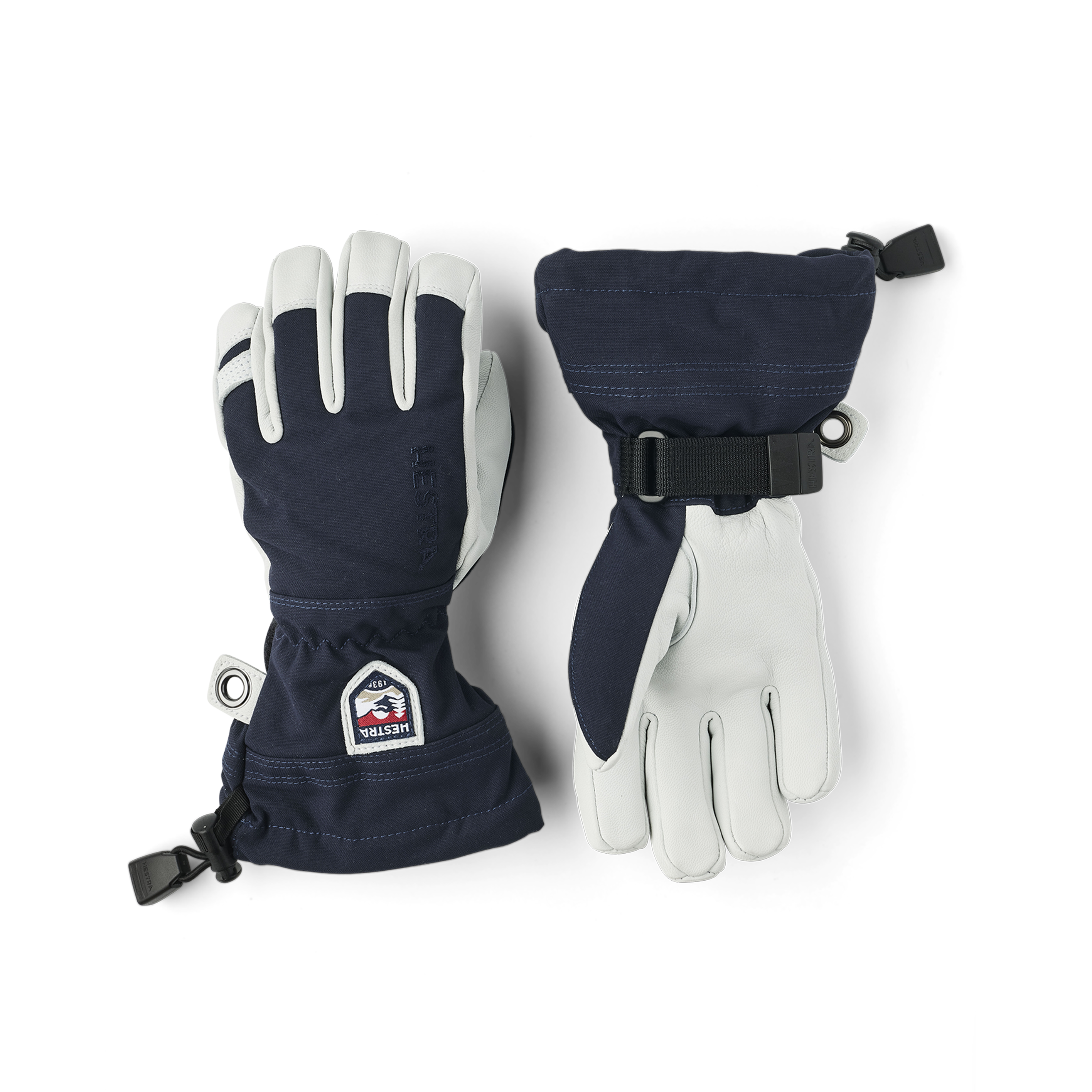 Dark blue ski glove with white goat leather palm