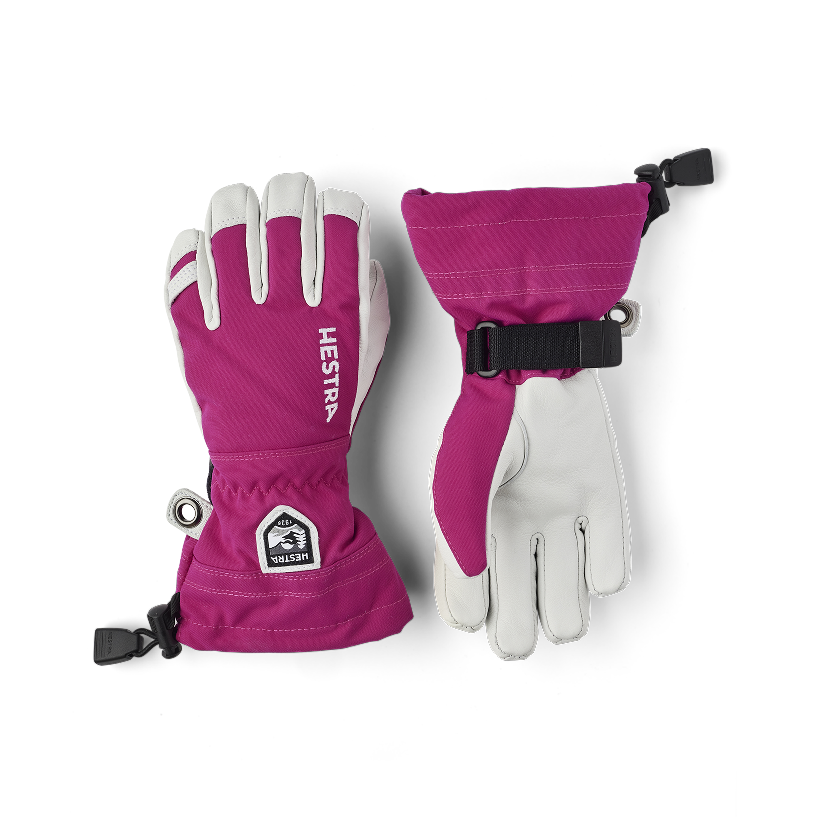 Pink-purple ski glove with white goat leather palm