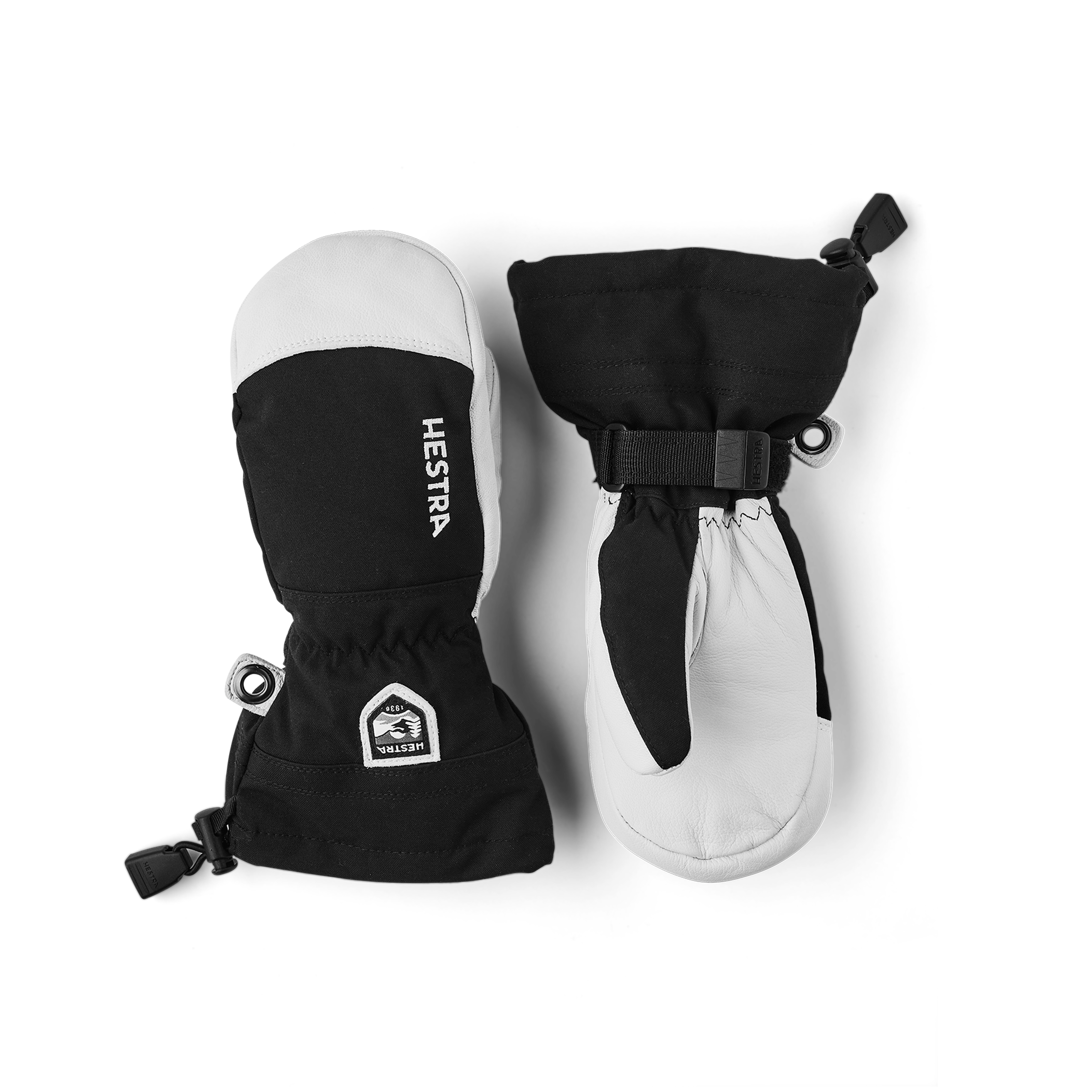 Black mitten with white goat leather palm