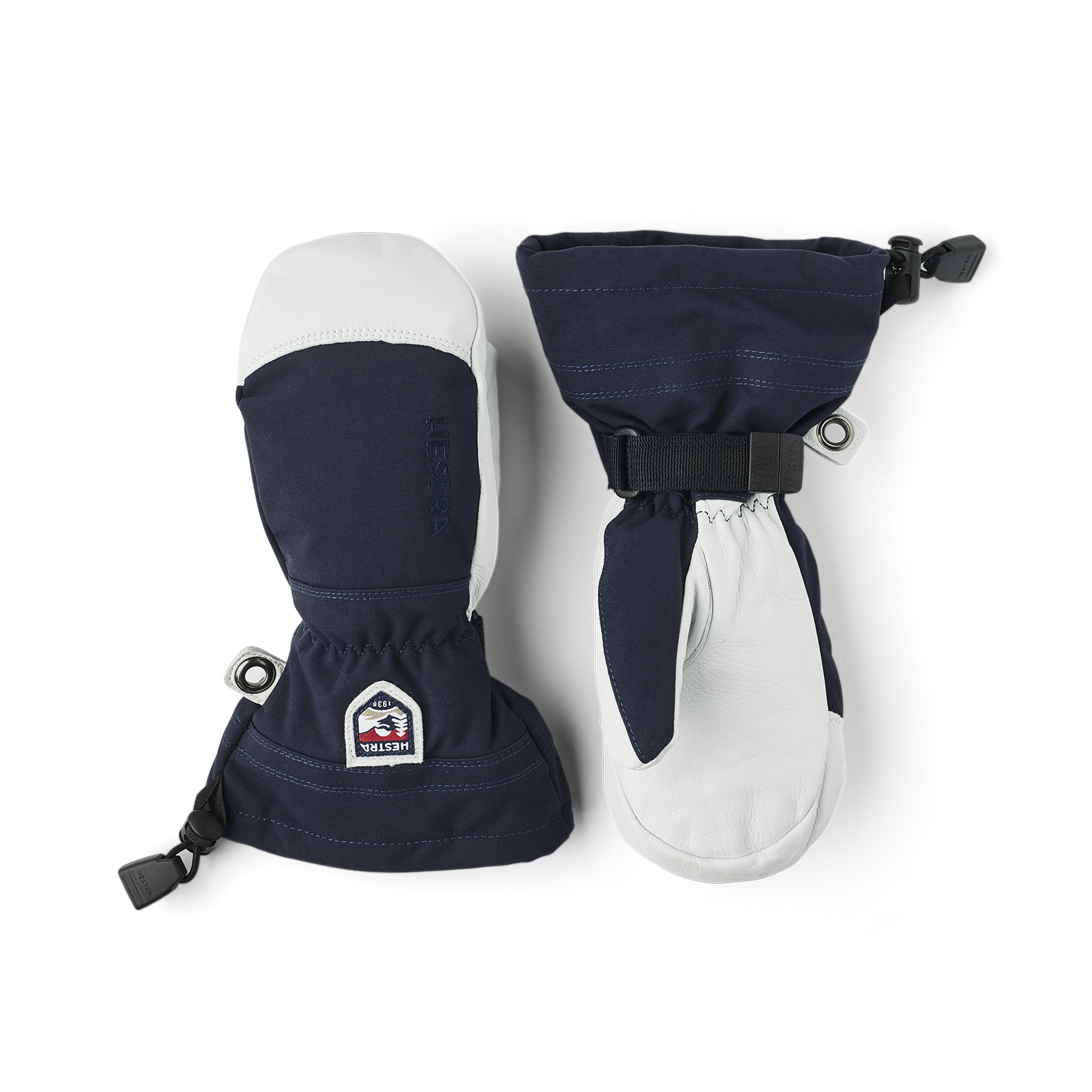 Dark blue mitten with white goat leather palm