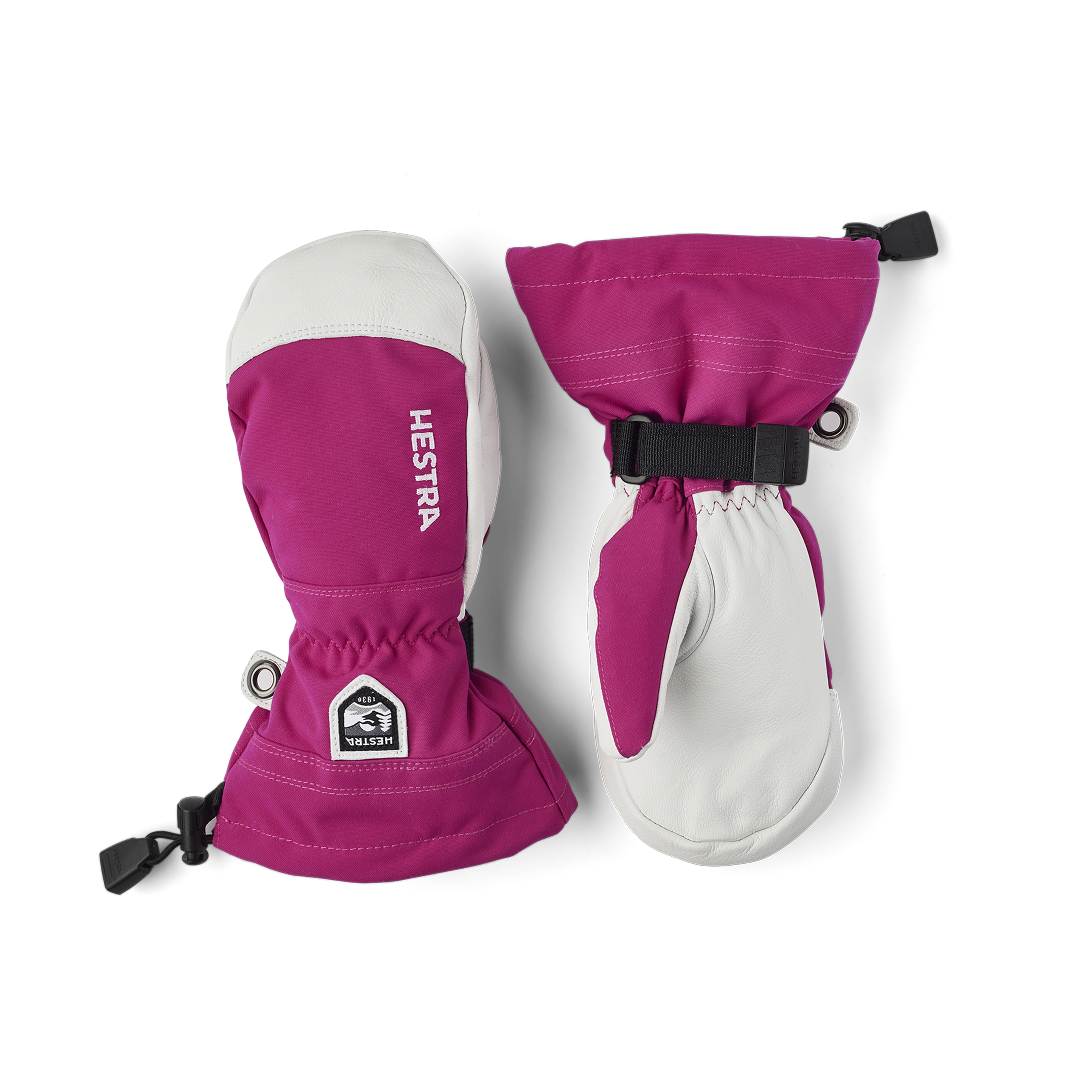 Pink-purple mitten with white goat leather palm