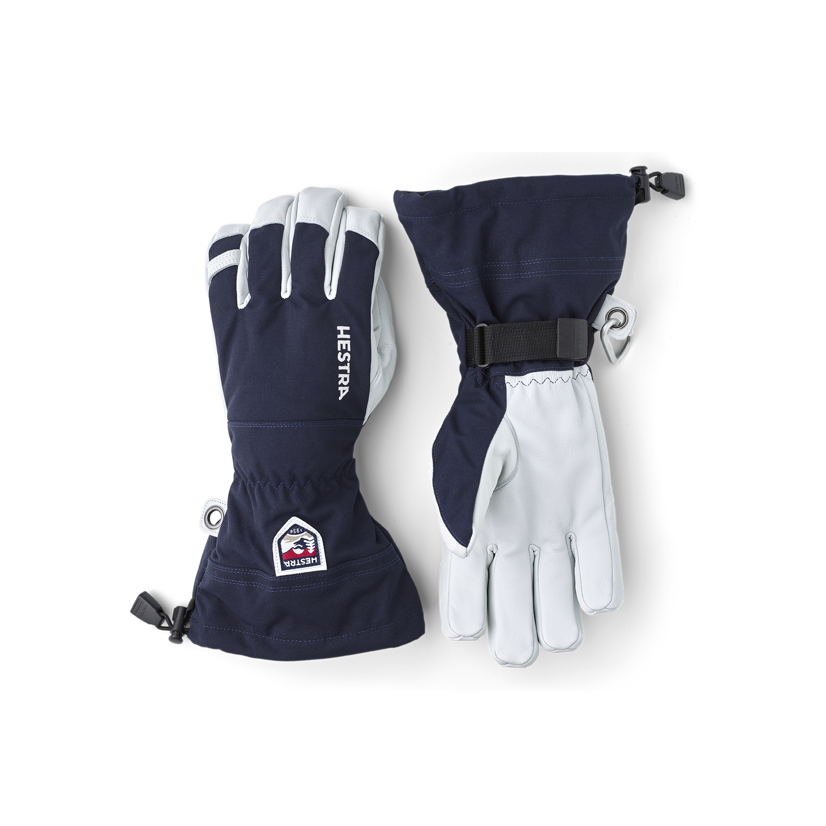 Dark blue ski glove with white goat leather palm
