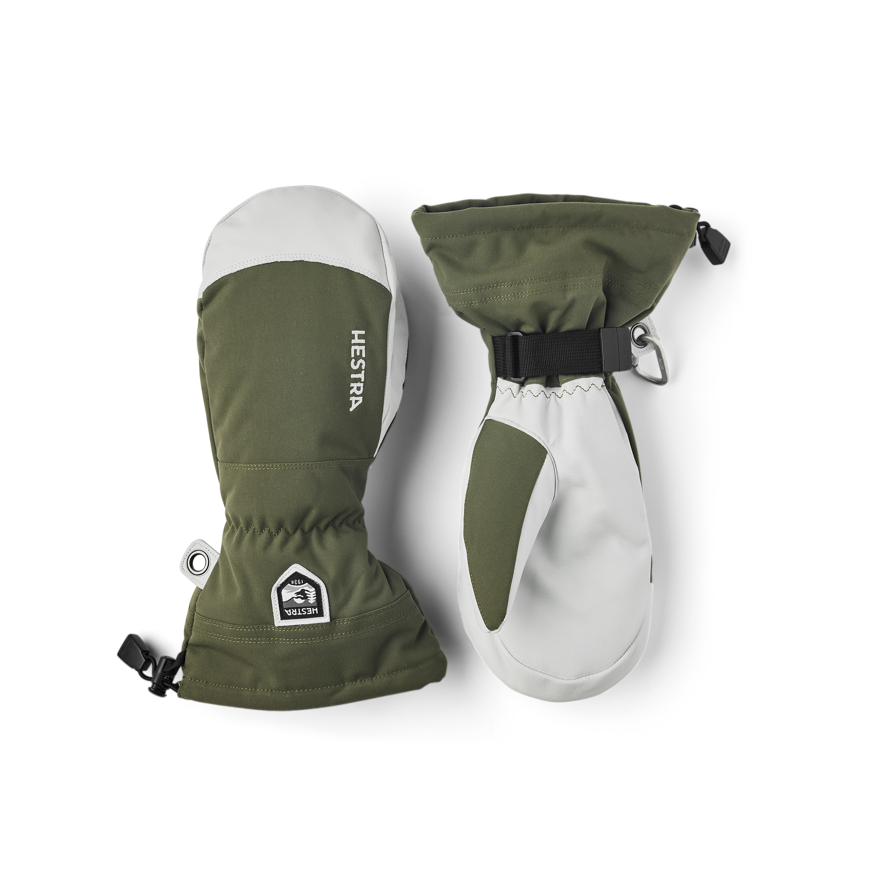 Moss green mitten with white goat leather palm