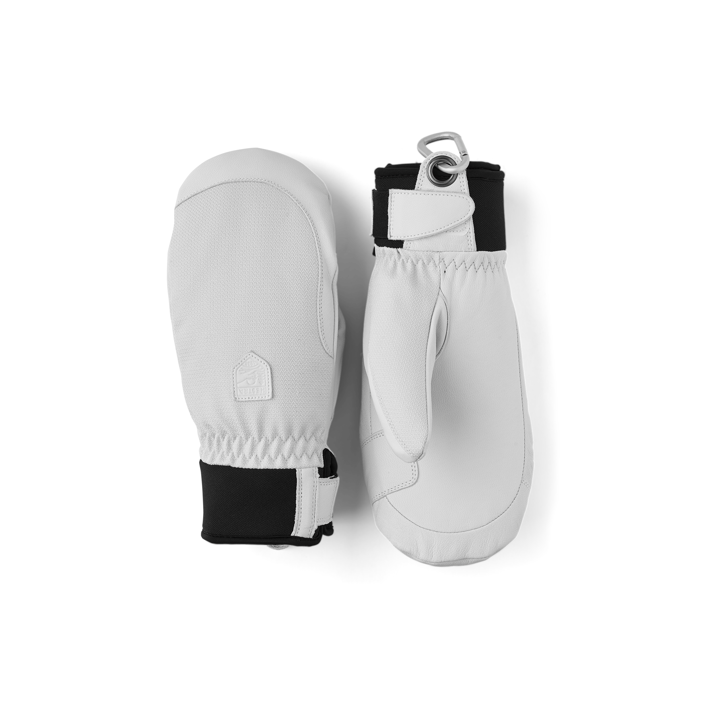 White goat leather mitten with fabric back