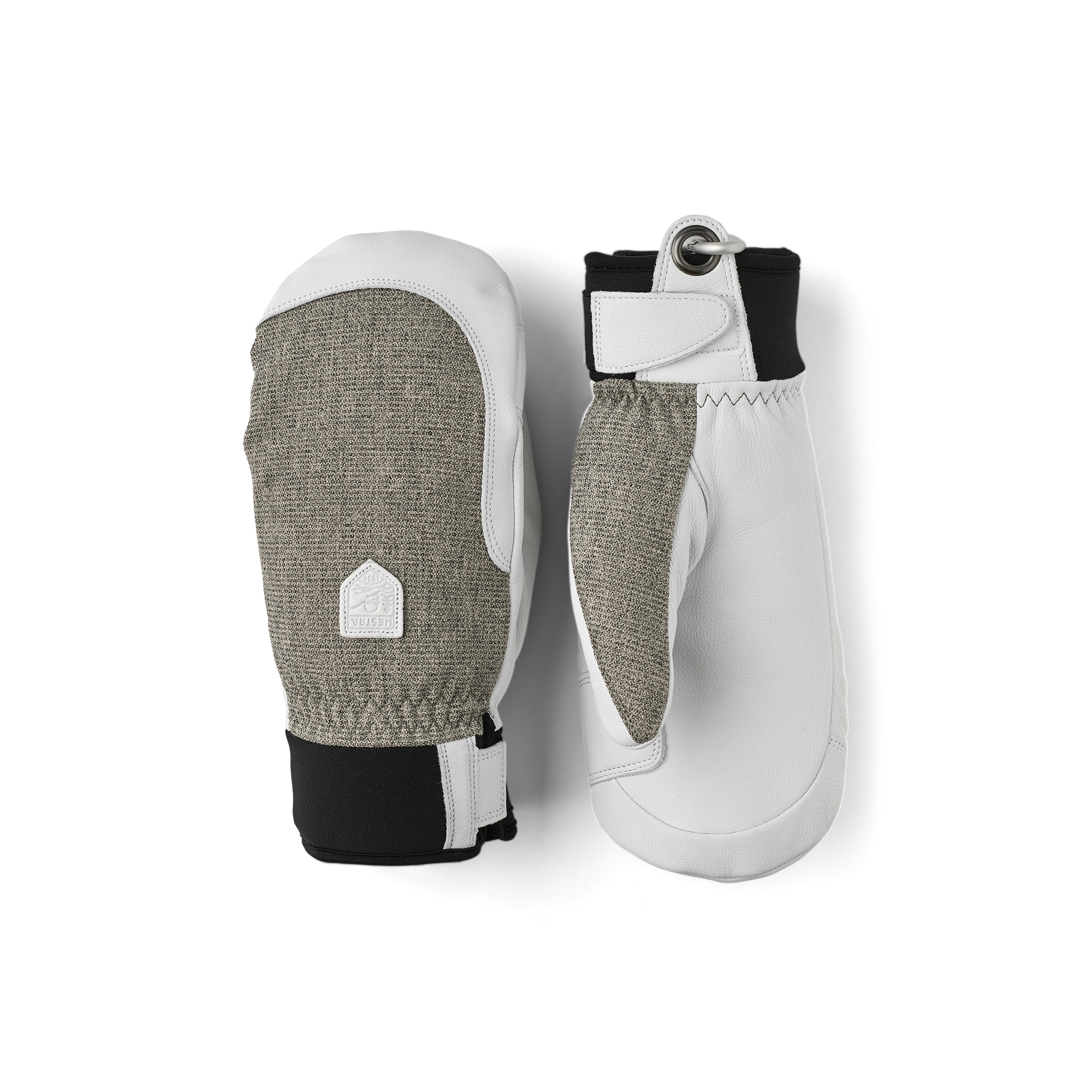 Light gray mitten with white goat leather palm