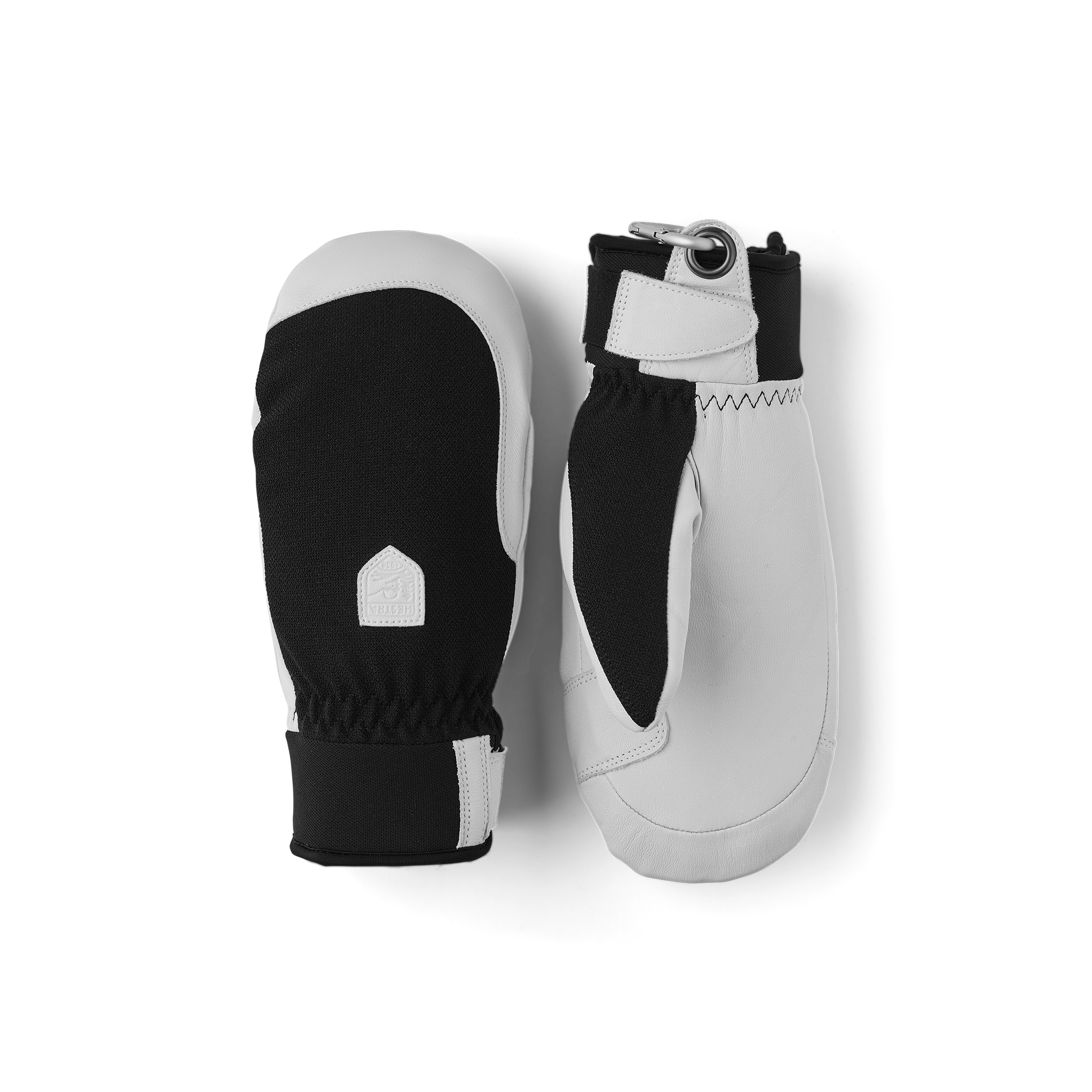 Black mitten with white goat leather palm