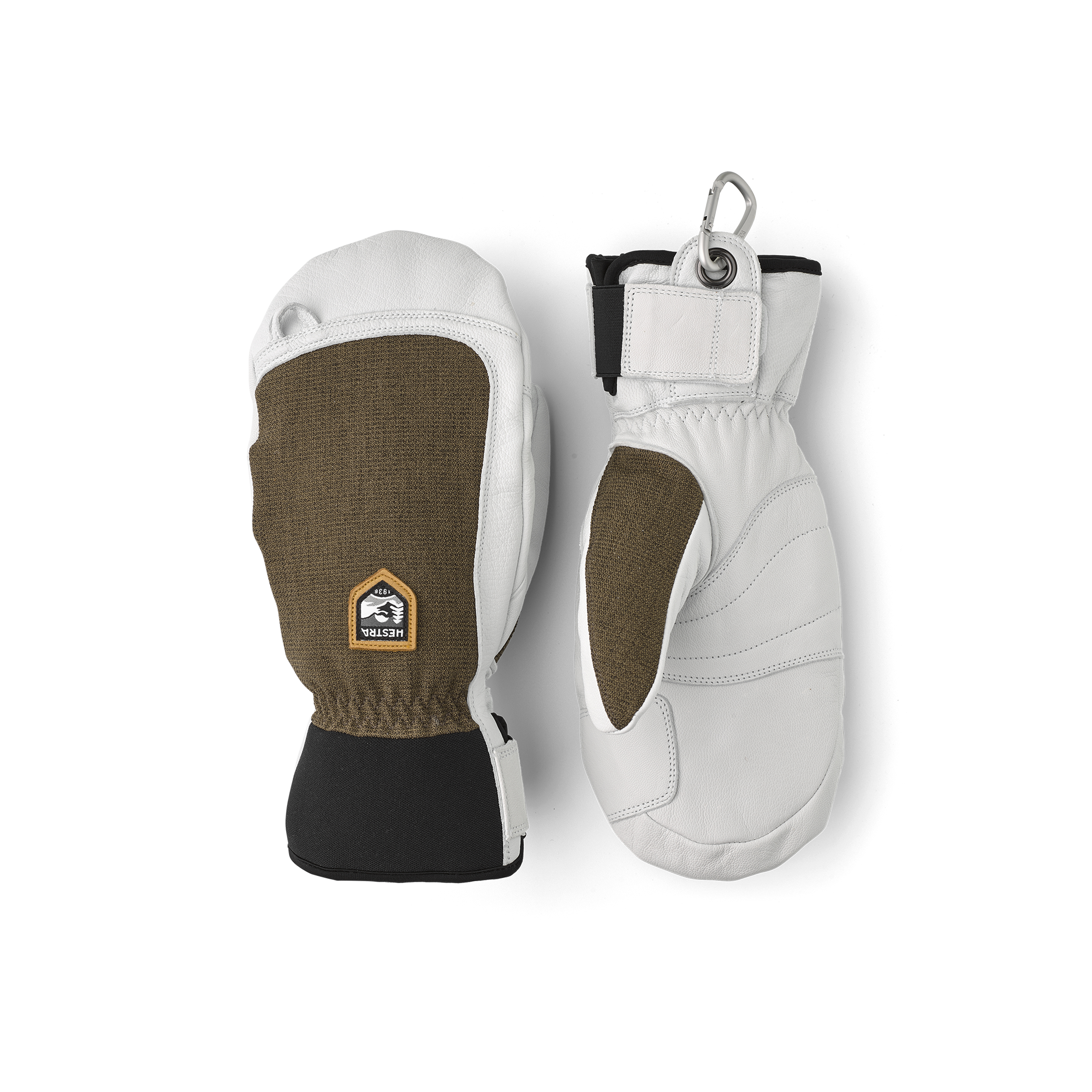 Moss green mitten with white goat leather palm