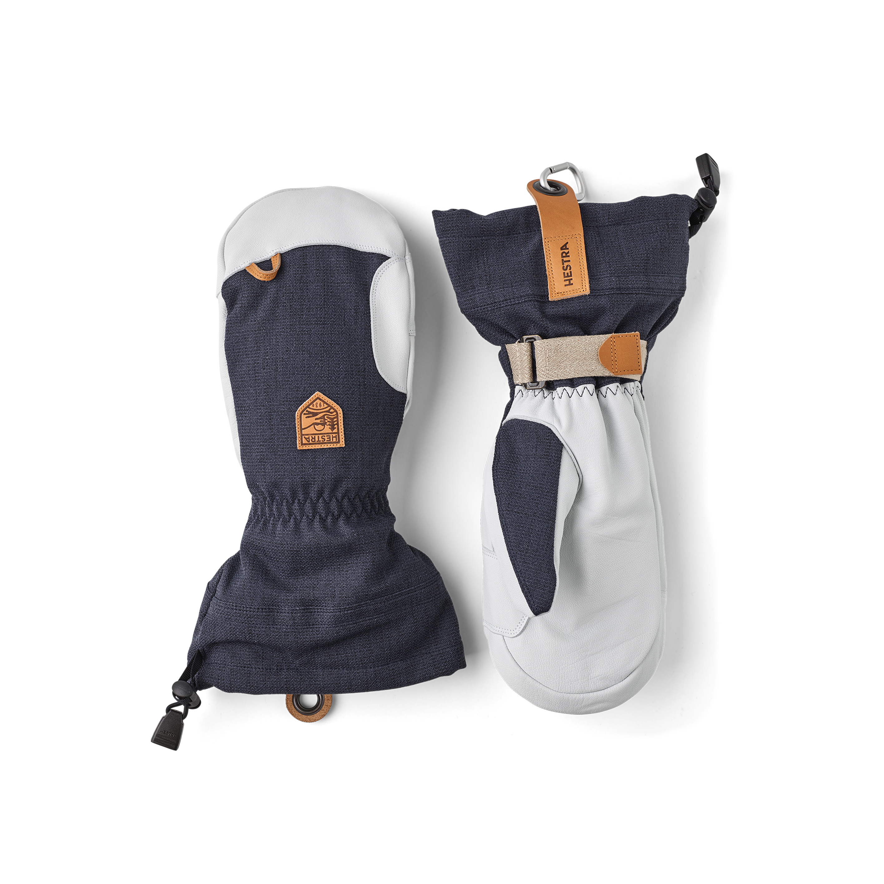 Dark blue mitten with white goat leather palm