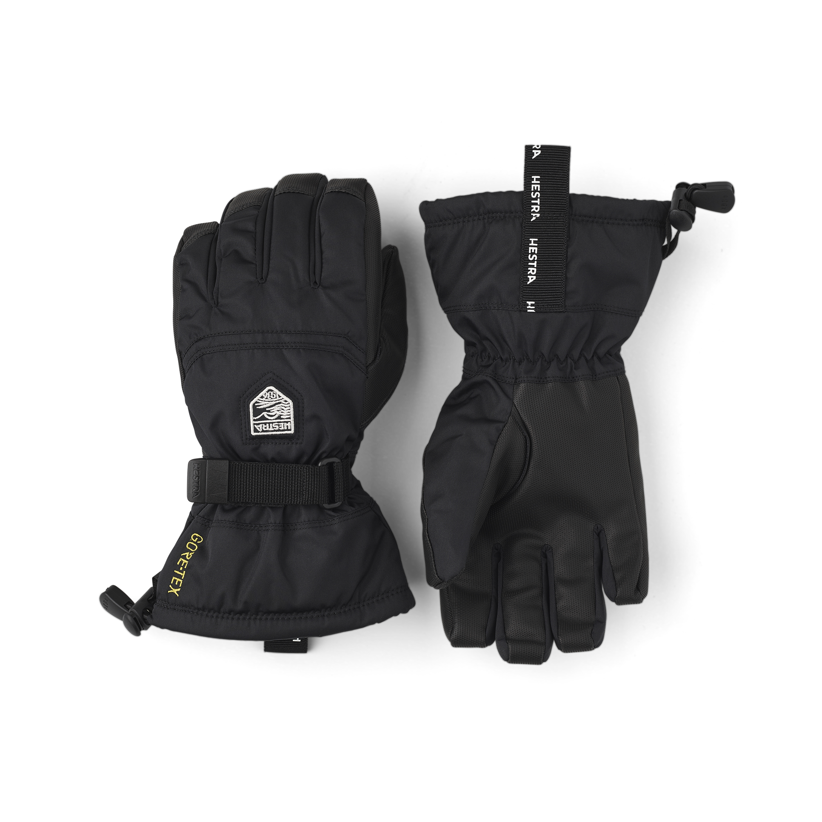 Black fabric children’s glove with synthetic palm and wrist adjustment