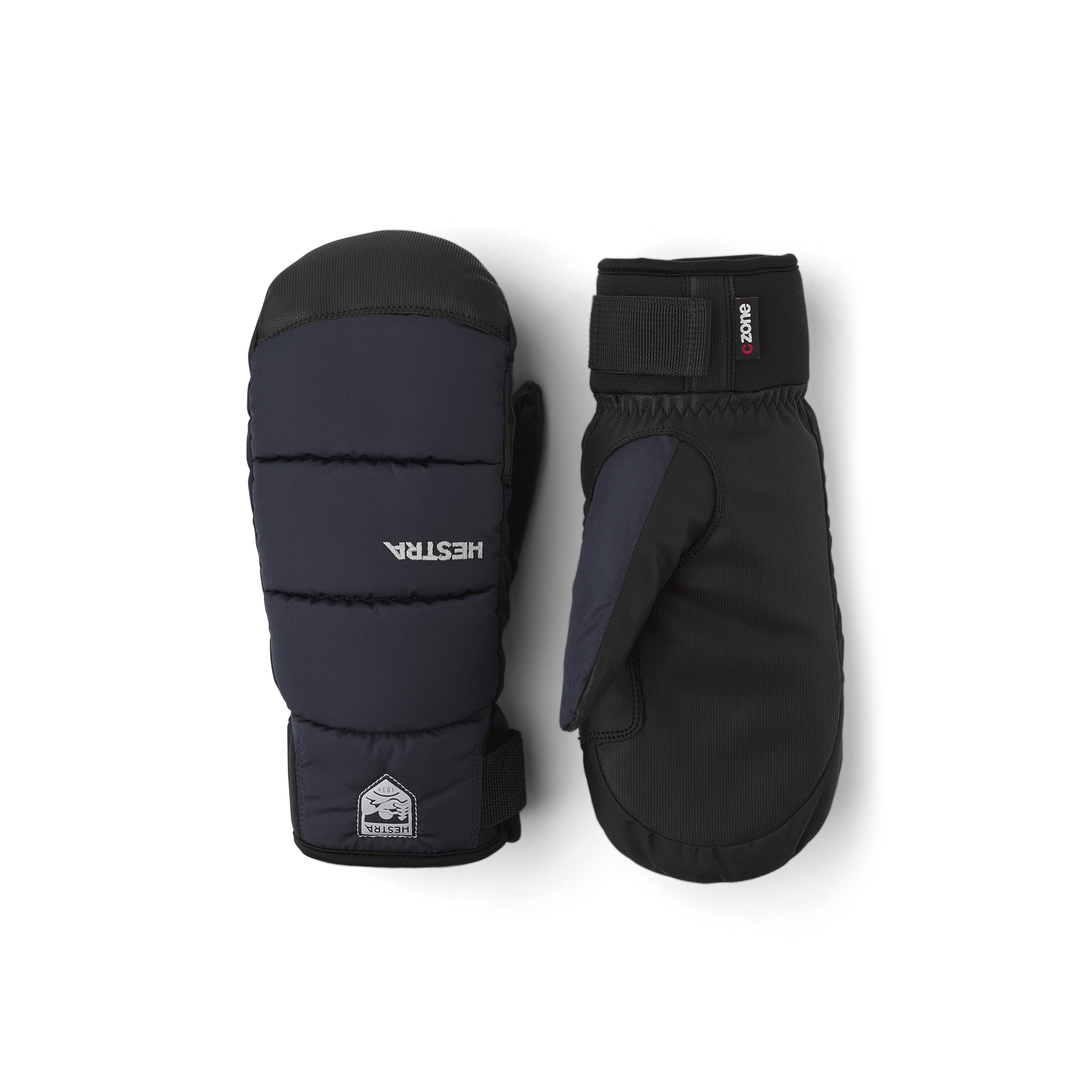 Dark blue fabric mitten with black synthetic palm