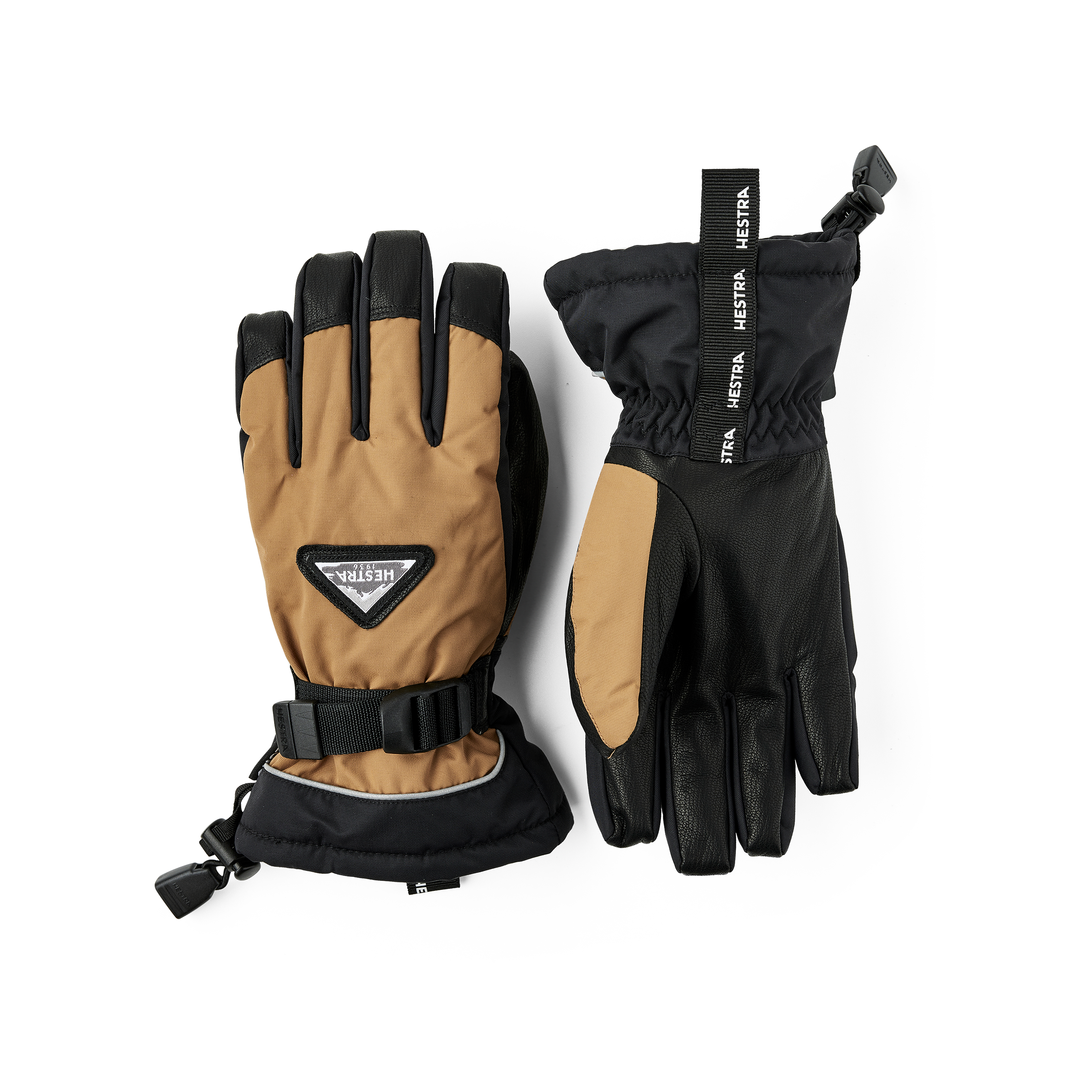 Turquoise children’s glove with black goat leather palm and wrist adjustment