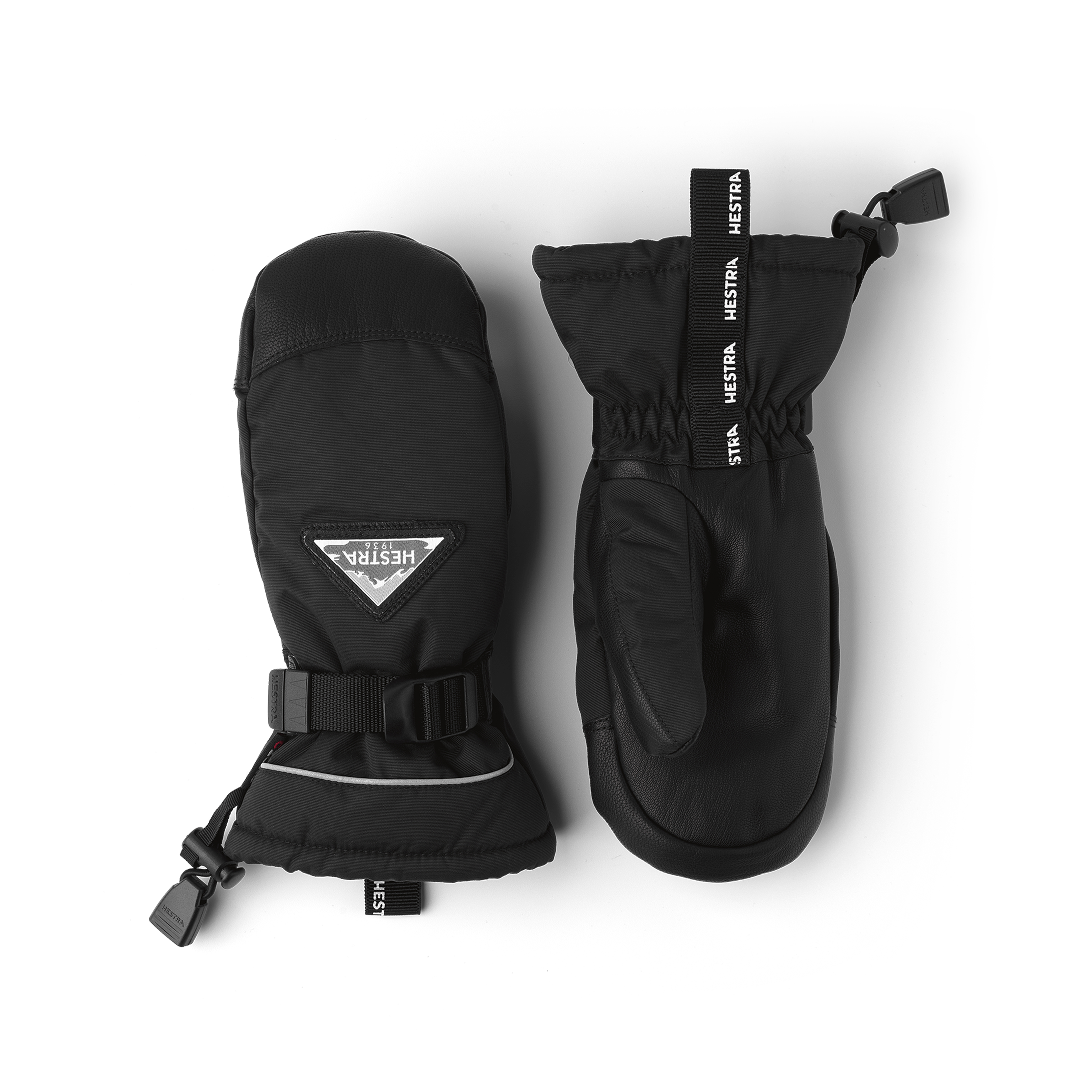 Black mitten with black goat leather palm and wrist adjustment